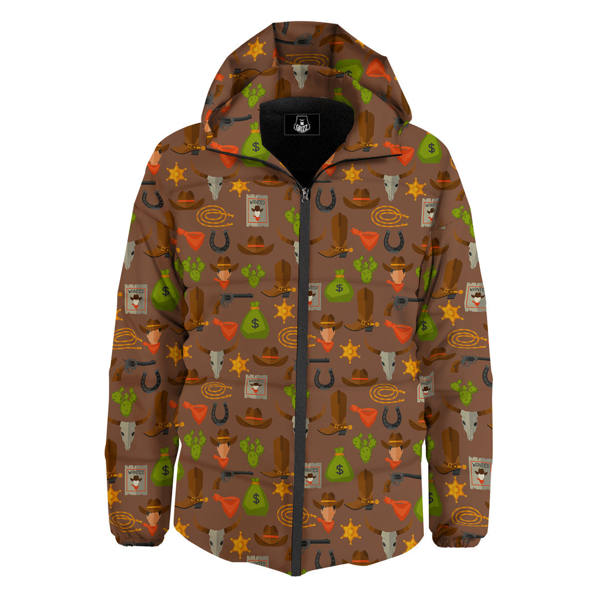 Wild West And Emoji Cowboy Style Print Pattern Down Jacket-grizzshop