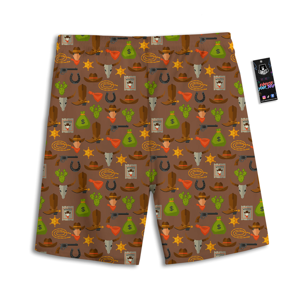 Wild West And Emoji Cowboy Style Print Pattern Men's Athletic Shorts