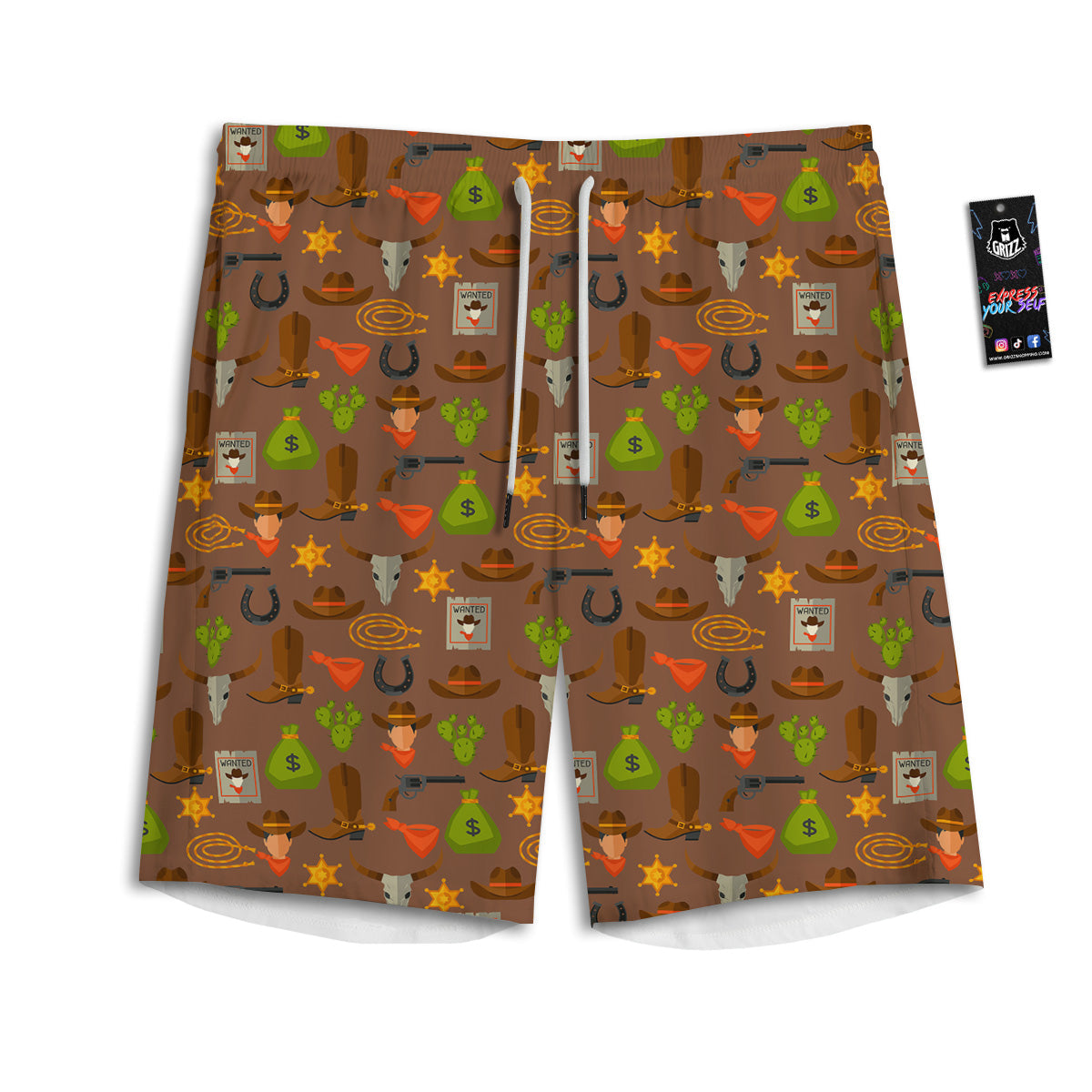 Wild West And Emoji Cowboy Style Print Pattern Men's Athletic Shorts