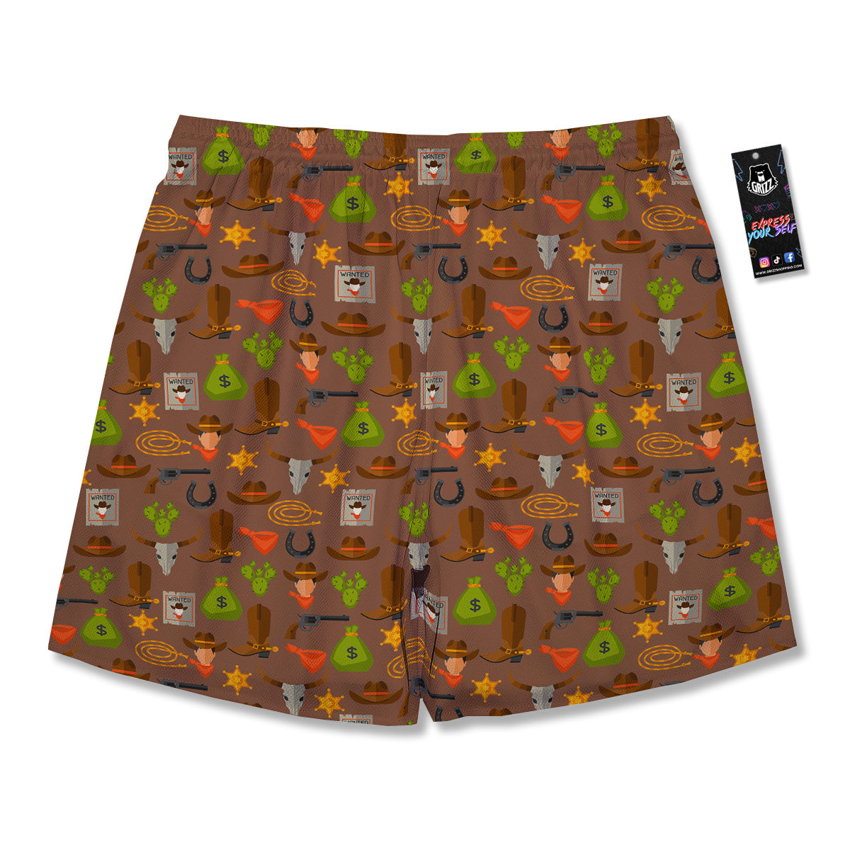 Wild West And Emoji Cowboy Style Print Pattern Men's Running Shorts-grizzshop