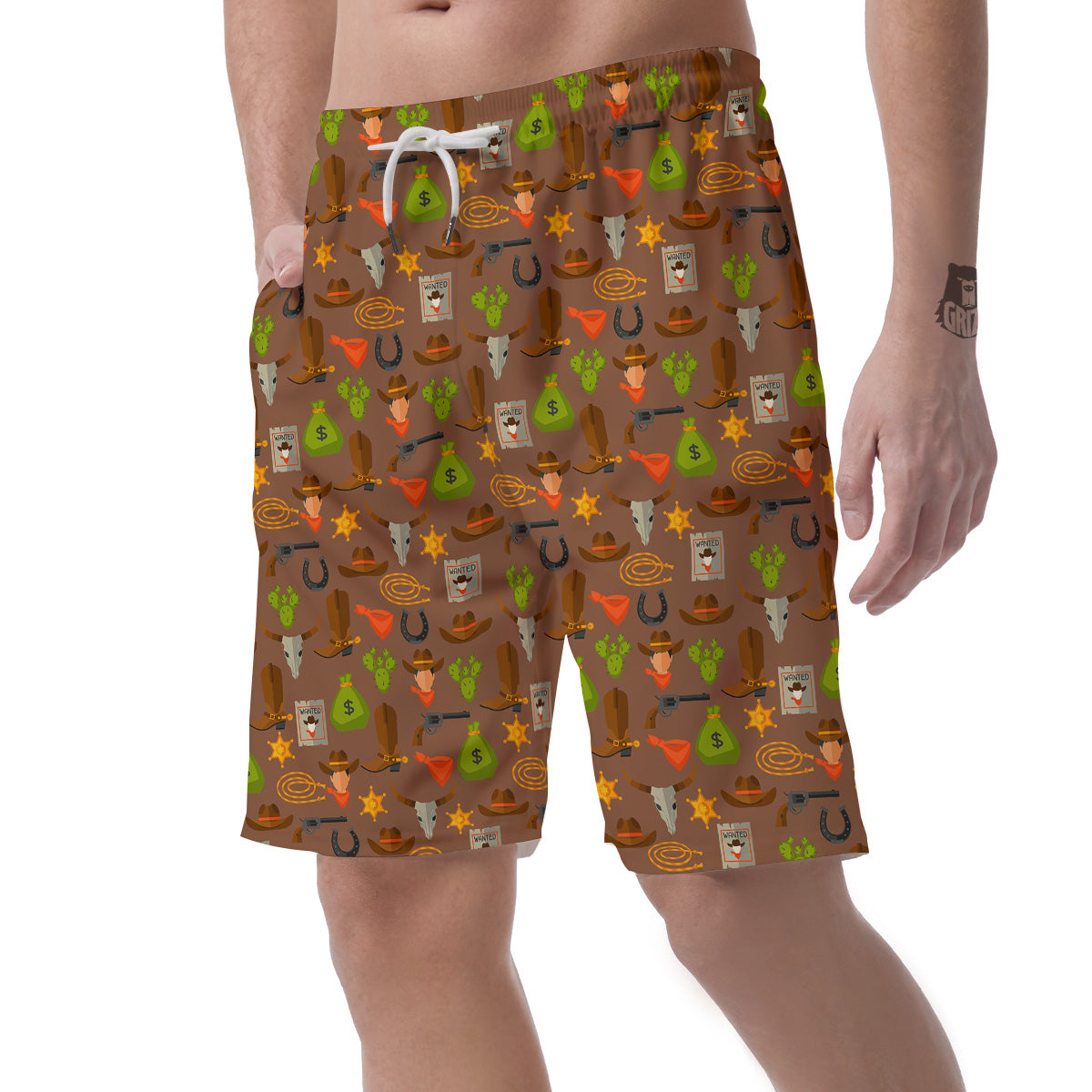 Wild West And Emoji Cowboy Style Print Pattern Men's Shorts-grizzshop