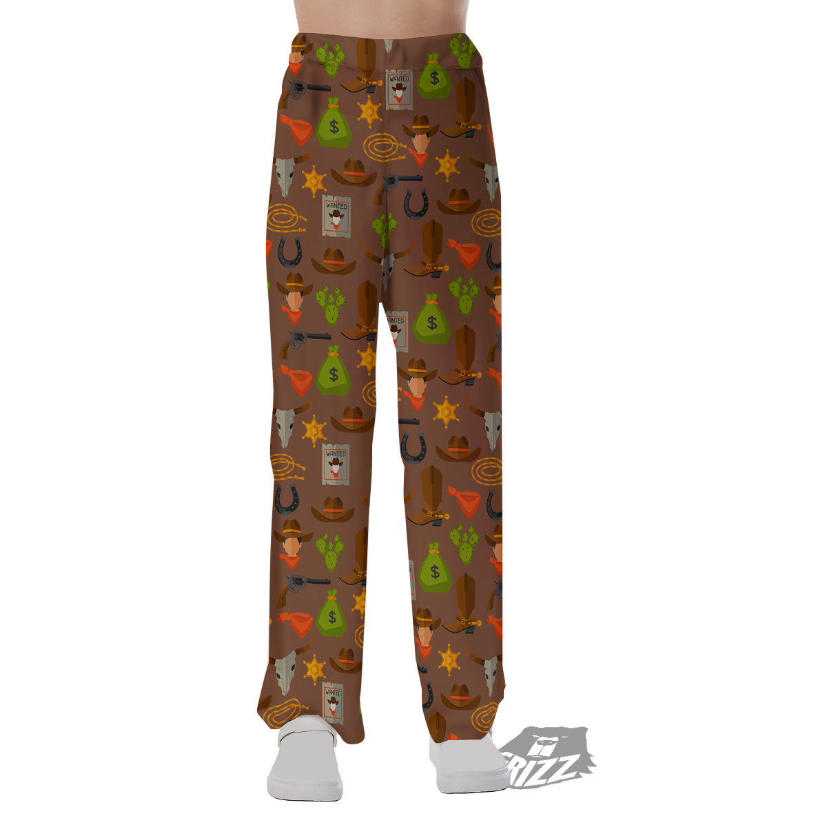 Wild West And Emoji Cowboy Style Print Pattern Pajama Pants-grizzshop