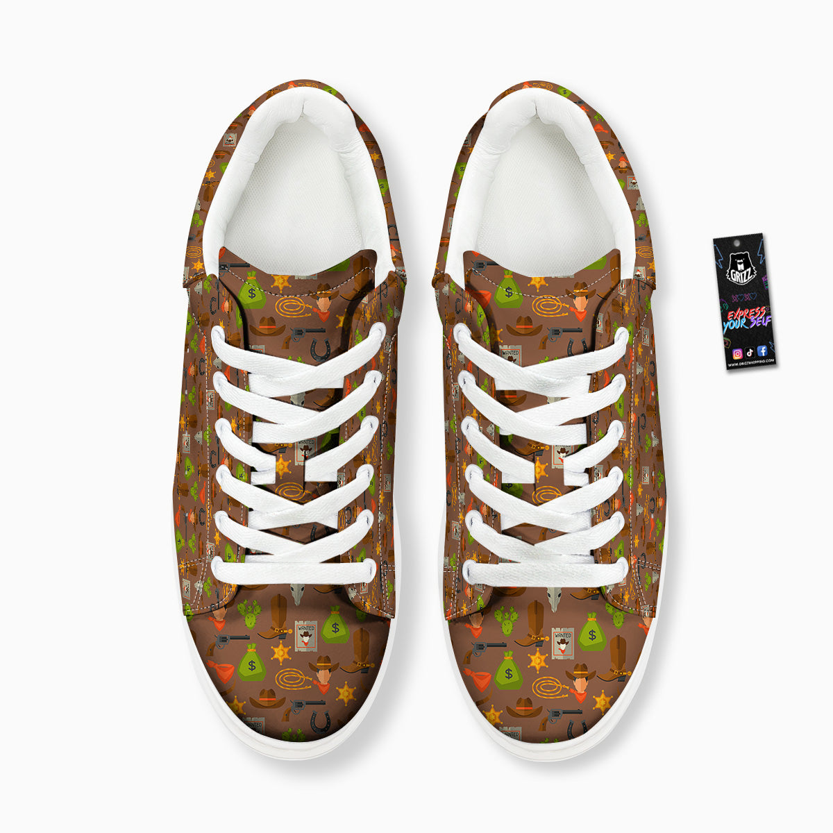 Wild West And Emoji Cowboy Style Print Pattern Platform Shoes-grizzshop