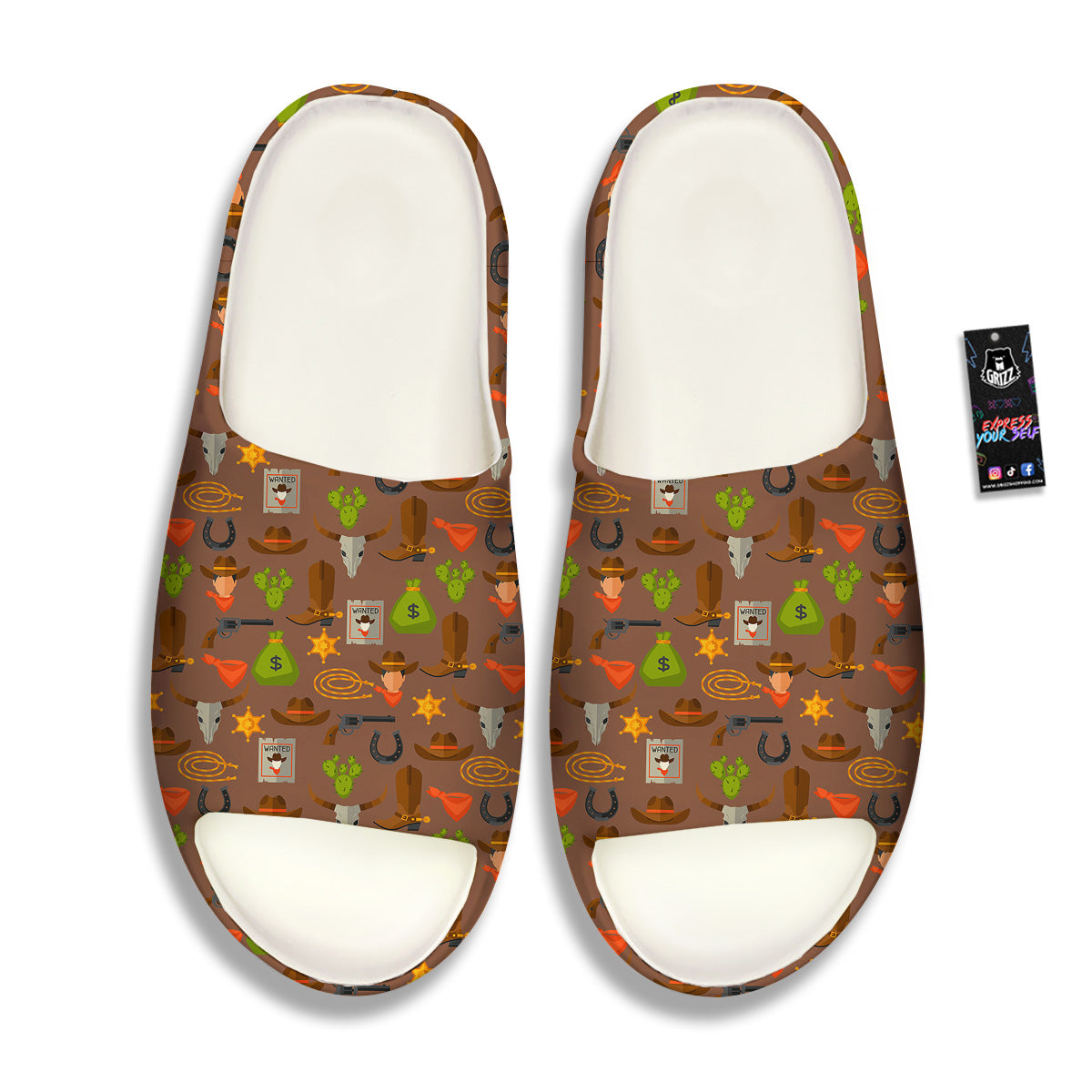 Wild West And Emoji Cowboy Style Print Pattern Sandals-grizzshop