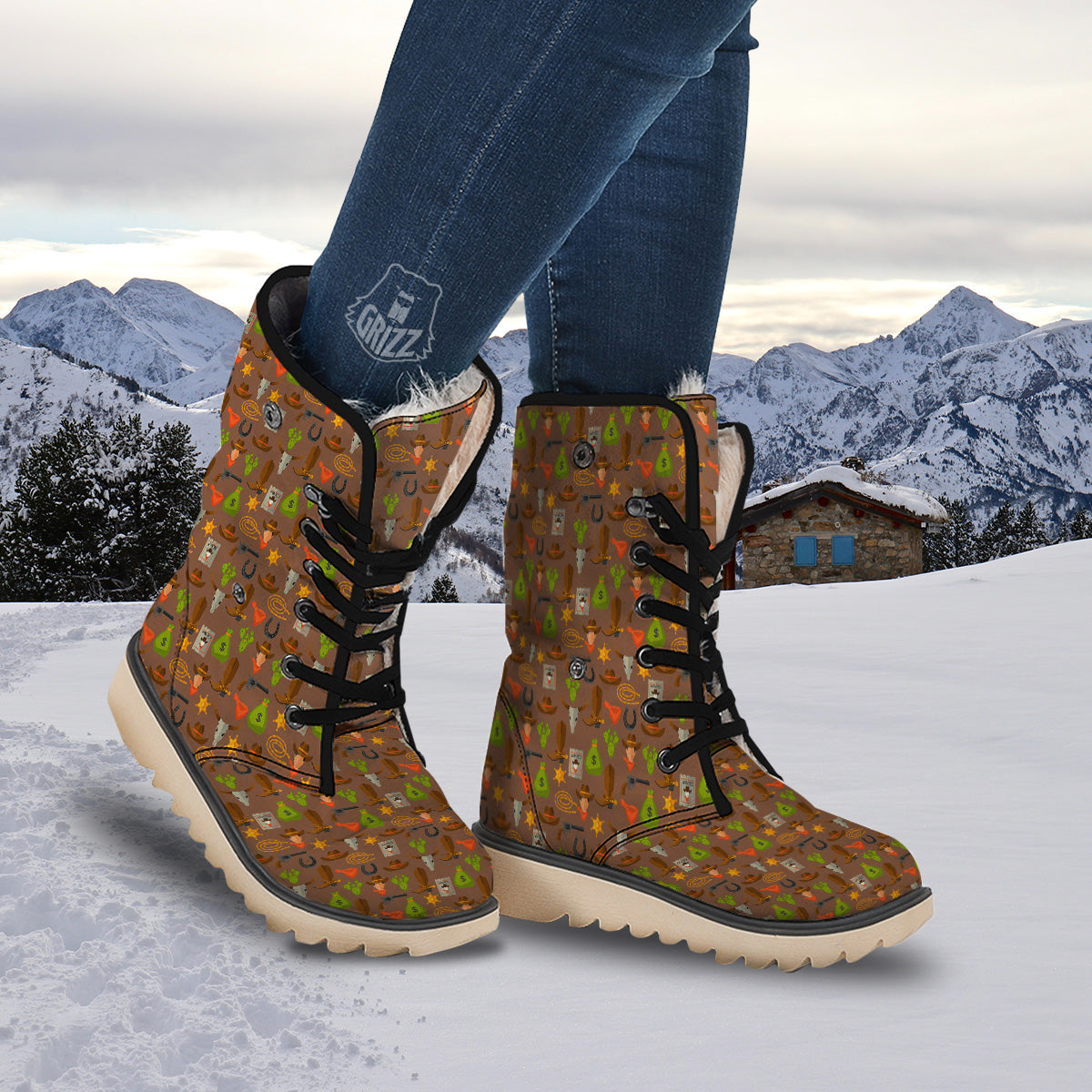Wild West And Emoji Cowboy Style Print Pattern Snow Boots-grizzshop