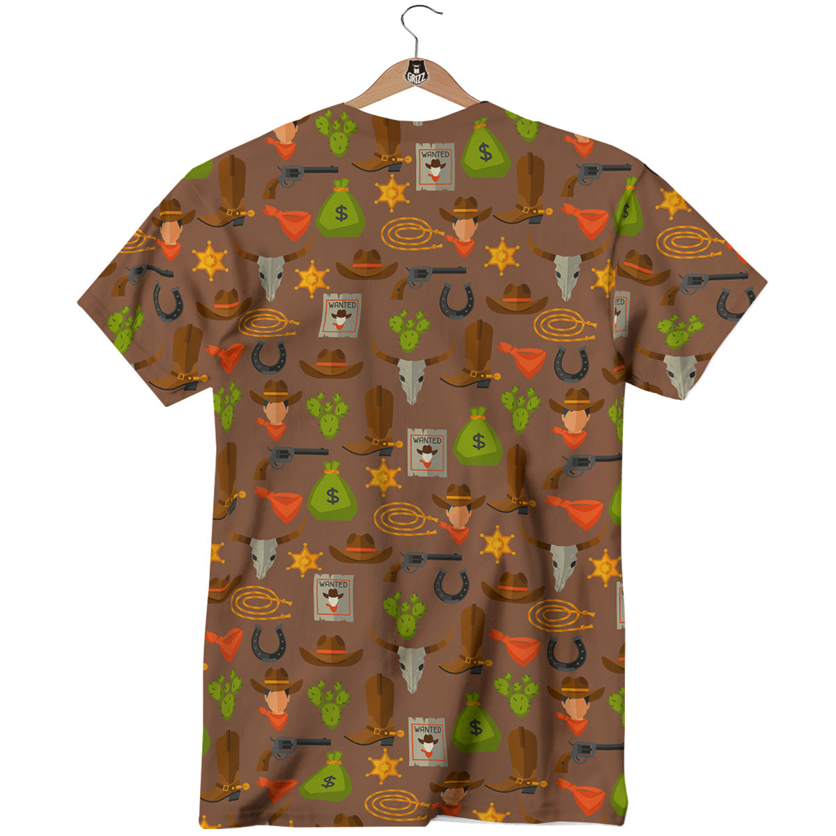 Wild West And Emoji Cowboy Style Print Pattern T-Shirt-grizzshop