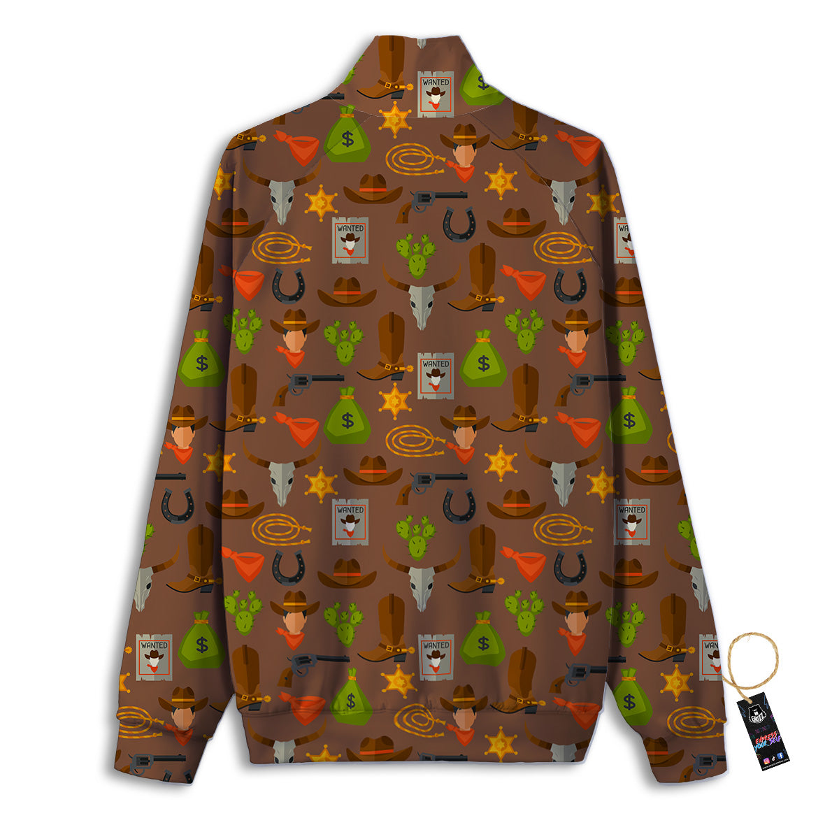 Wild West And Emoji Cowboy Style Print Pattern Track Jacket-grizzshop