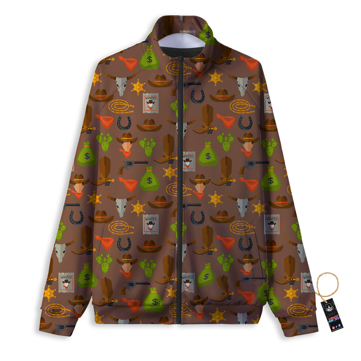 Wild West And Emoji Cowboy Style Print Pattern Track Jacket-grizzshop