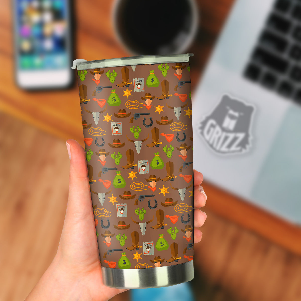 Wild West And Emoji Cowboy Style Print Pattern Tumbler-grizzshop