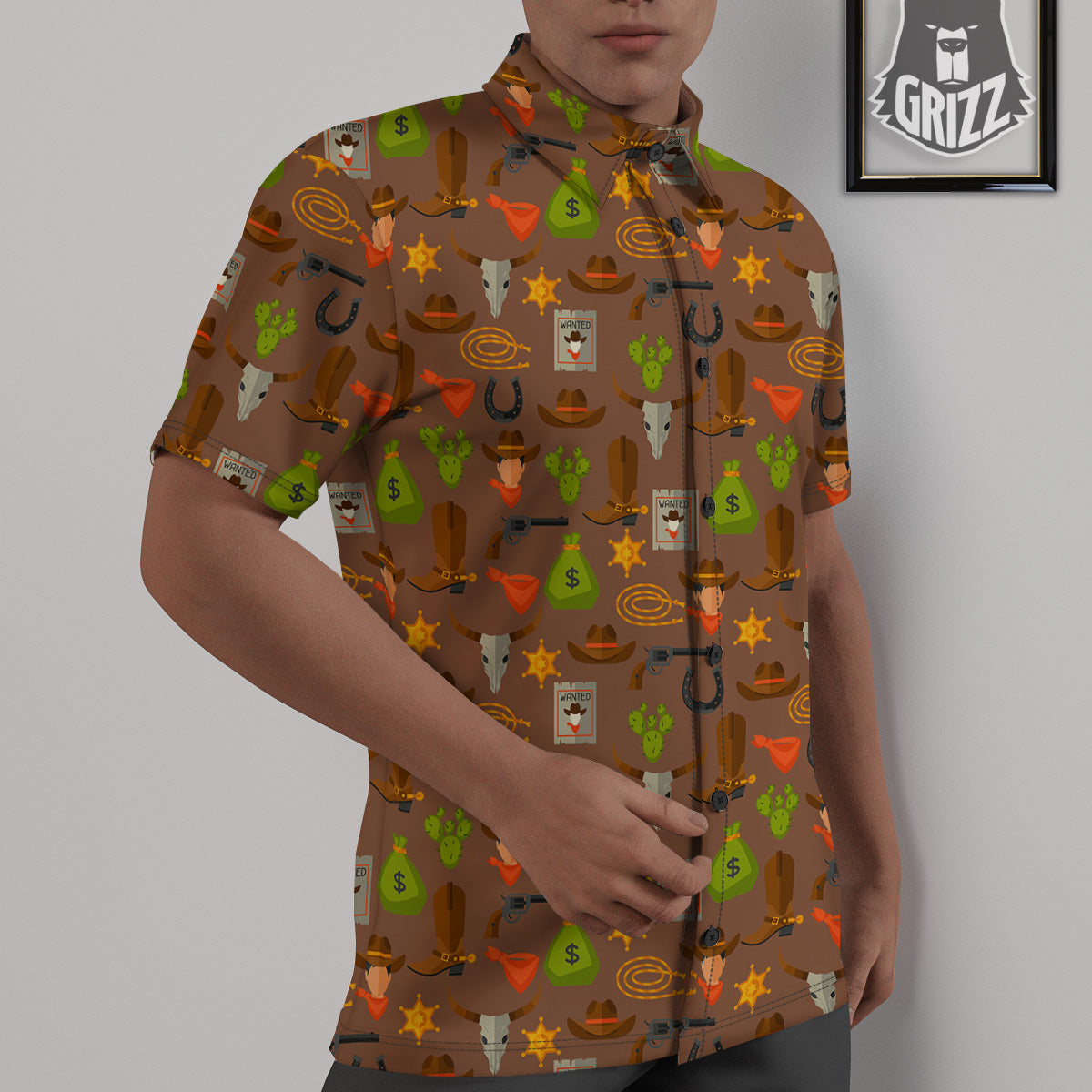 Wild West And Emoji Cowboy Style Print Pattern Untucked Shirts-grizzshop