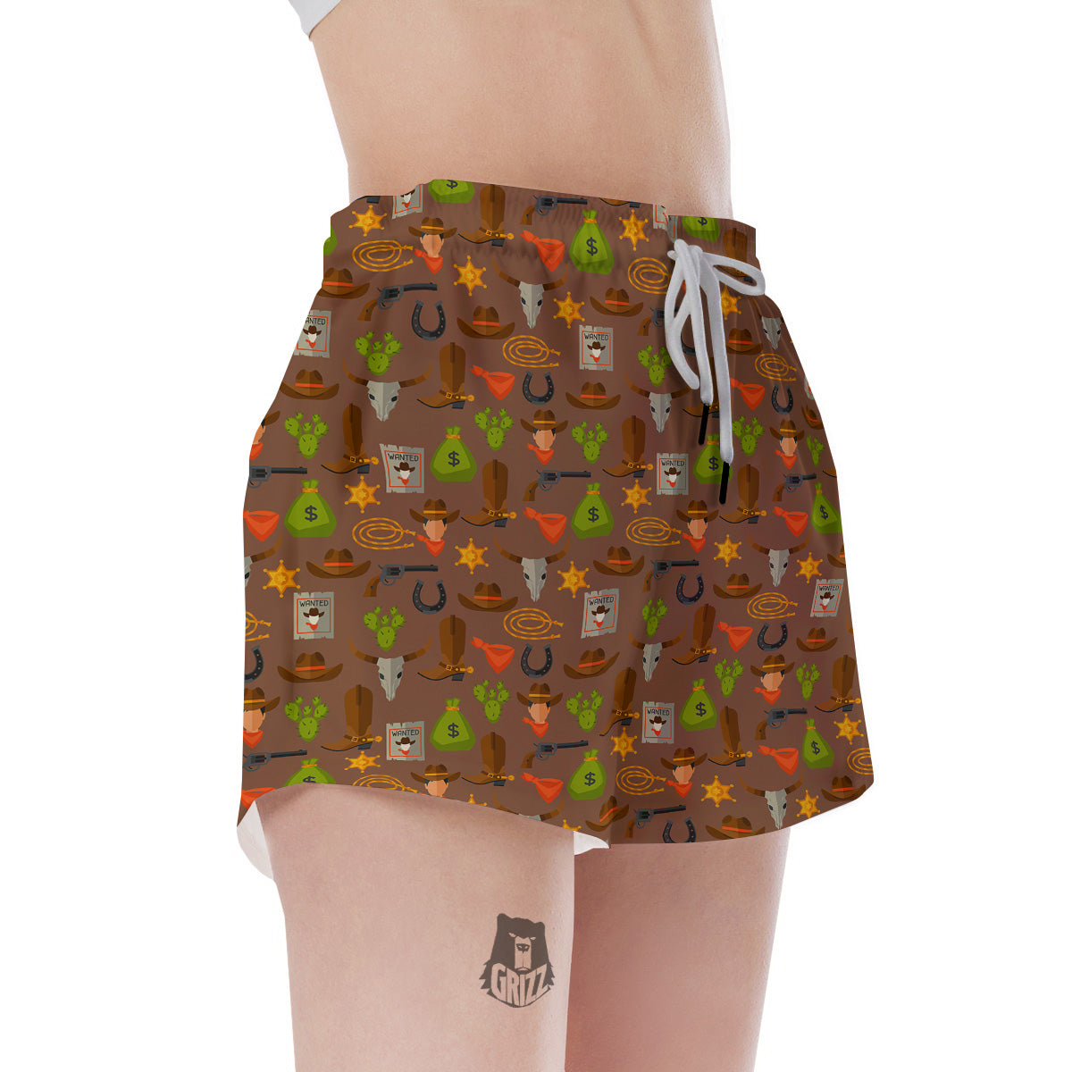 Wild West And Emoji Cowboy Style Print Pattern Women's Shorts-grizzshop