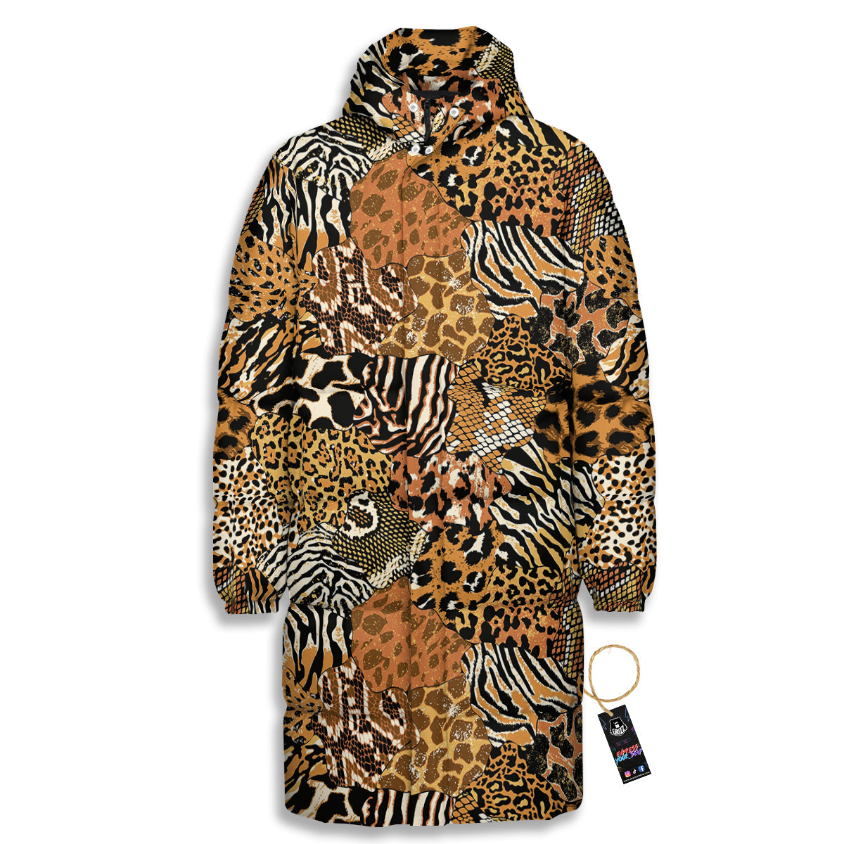 Wild Animal Skins Patchwork Print Pattern Long Down Jacket