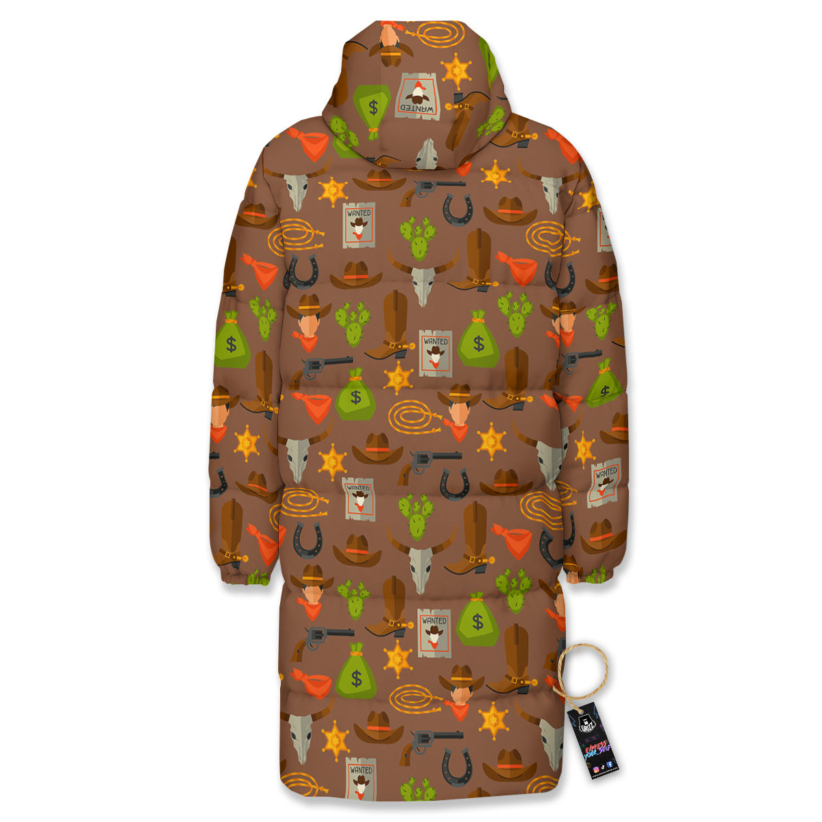 Wild West And Emoji Cowboy Style Print Pattern Long Down Jacket
