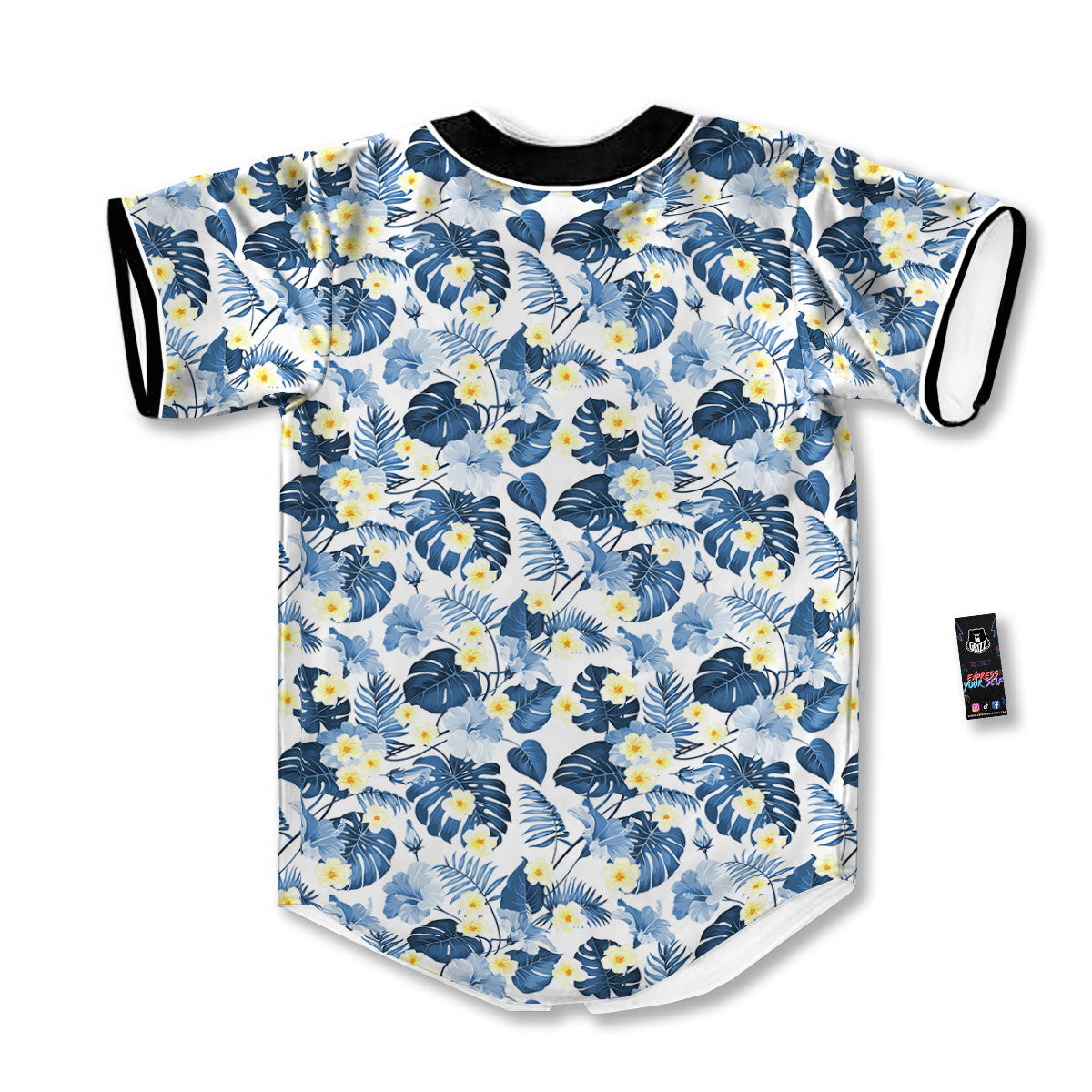 Wildflowers Blue Hawaiian Print Pattern Baseball Jersey-grizzshop