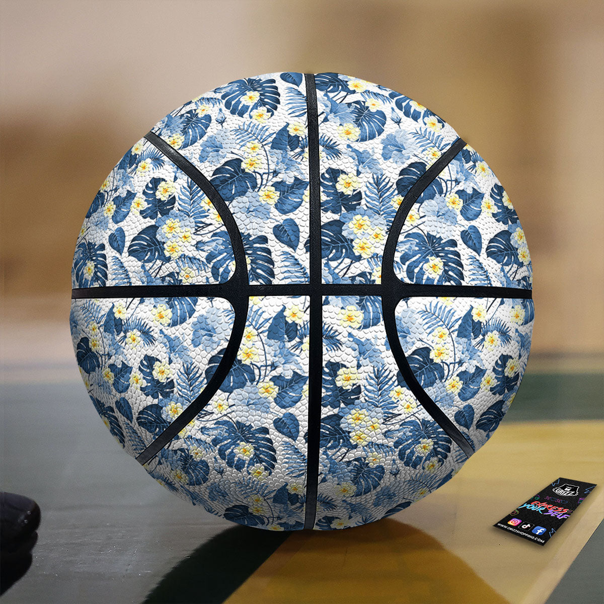 Wildflowers Blue Hawaiian Print Pattern Basketball-grizzshop