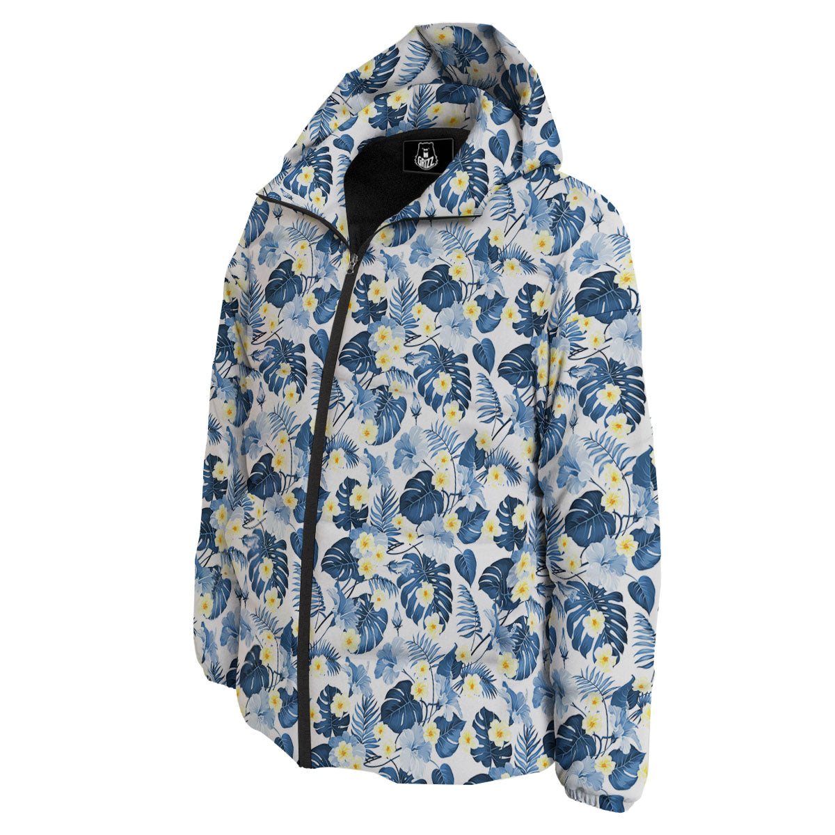 Wildflowers Blue Hawaiian Print Pattern Down Jacket-grizzshop