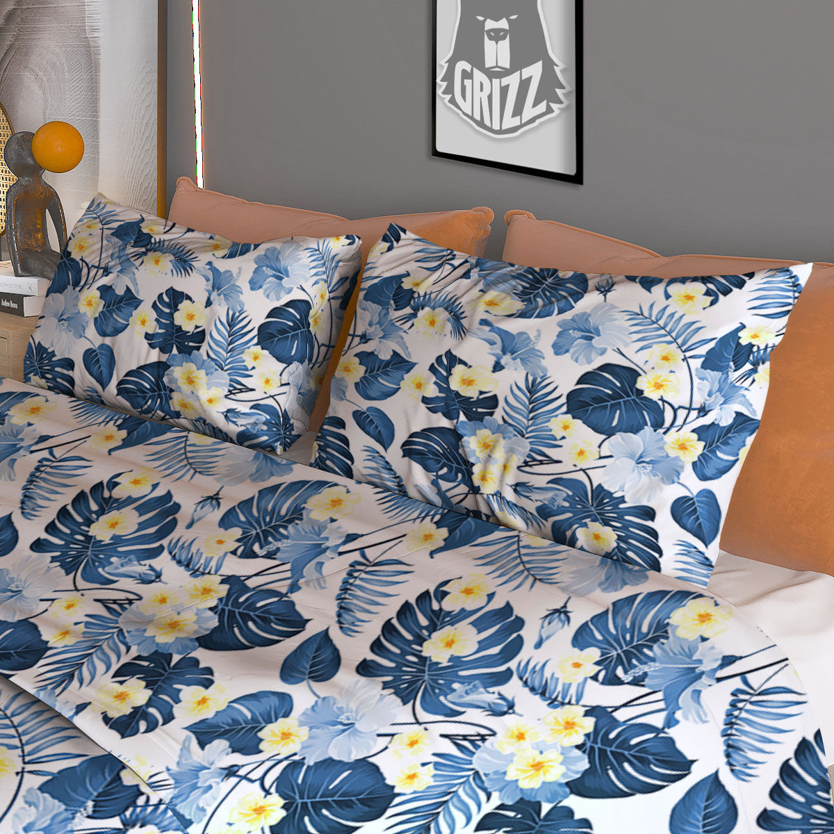 Wildflowers Blue Hawaiian Print Pattern Duvet Cover Bedding Set