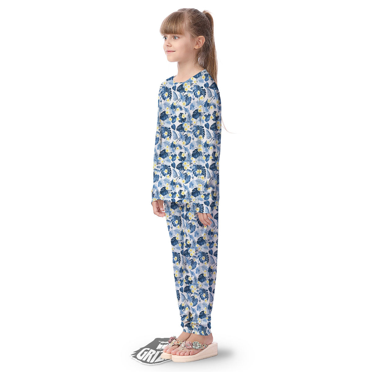Wildflowers Blue Hawaiian Print Pattern Kid's Pajamas-grizzshop