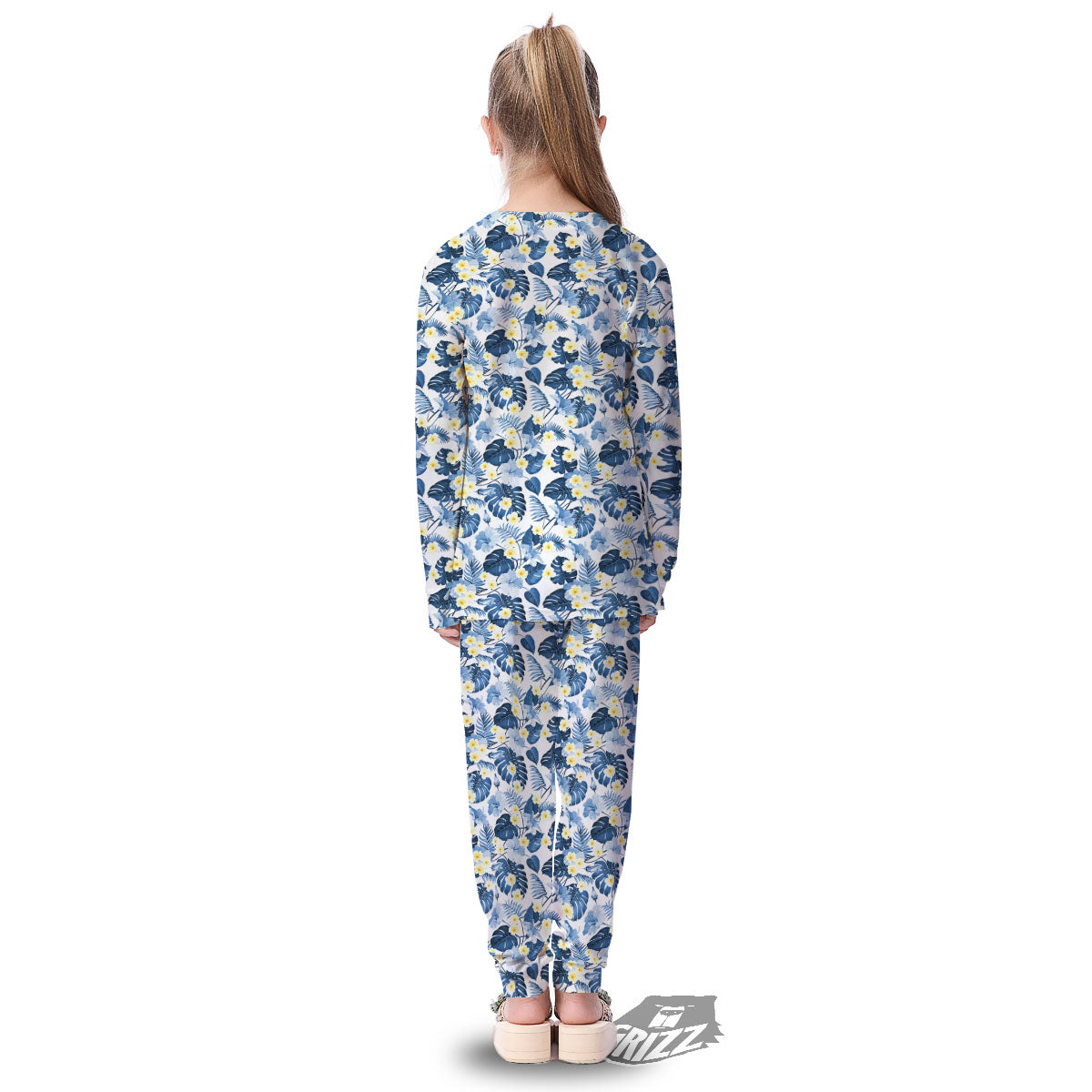 Wildflowers Blue Hawaiian Print Pattern Kid's Pajamas-grizzshop