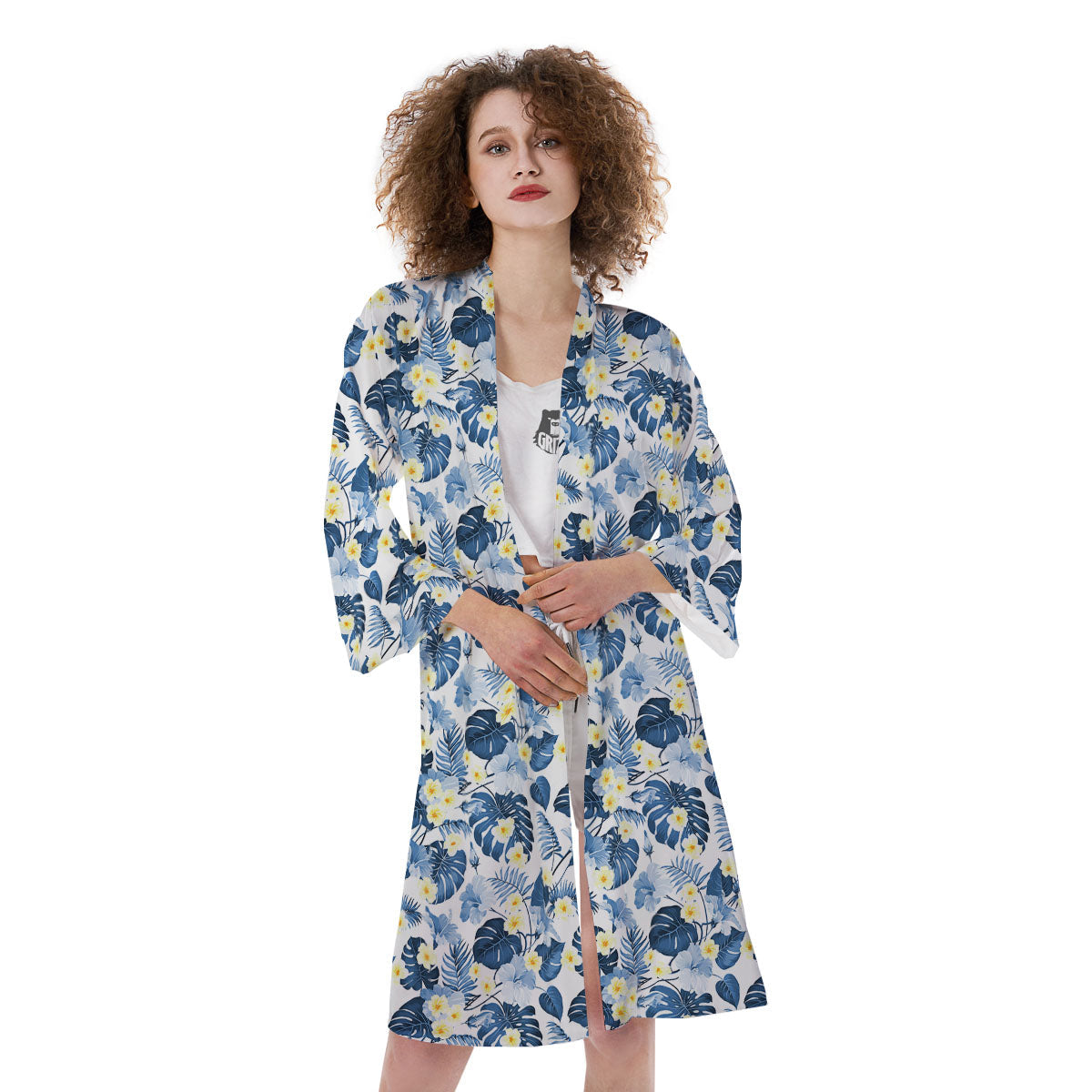 Wildflowers Blue Hawaiian Print Pattern Kimono-grizzshop