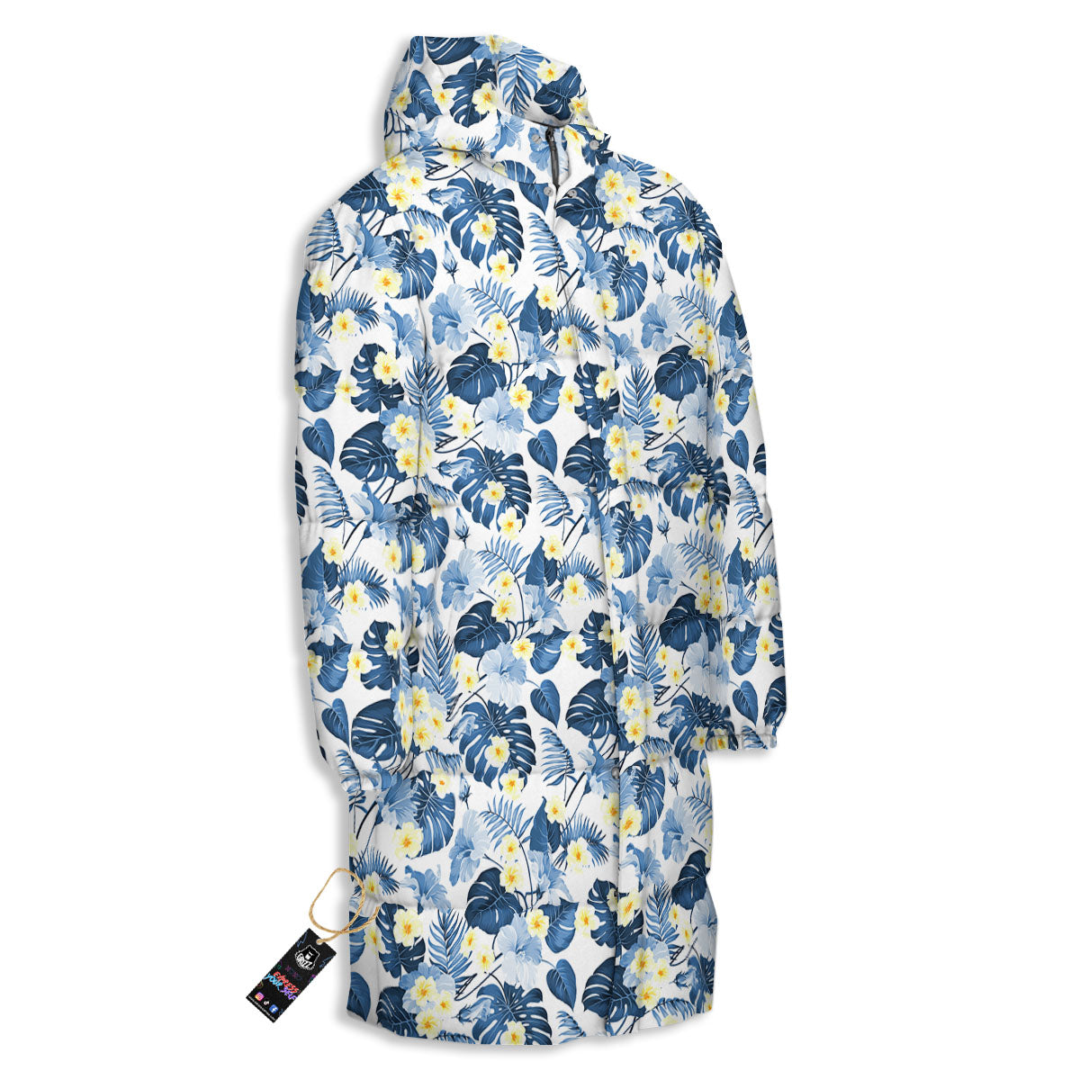 Wildflowers Blue Hawaiian Print Pattern Long Down Jacket-grizzshop