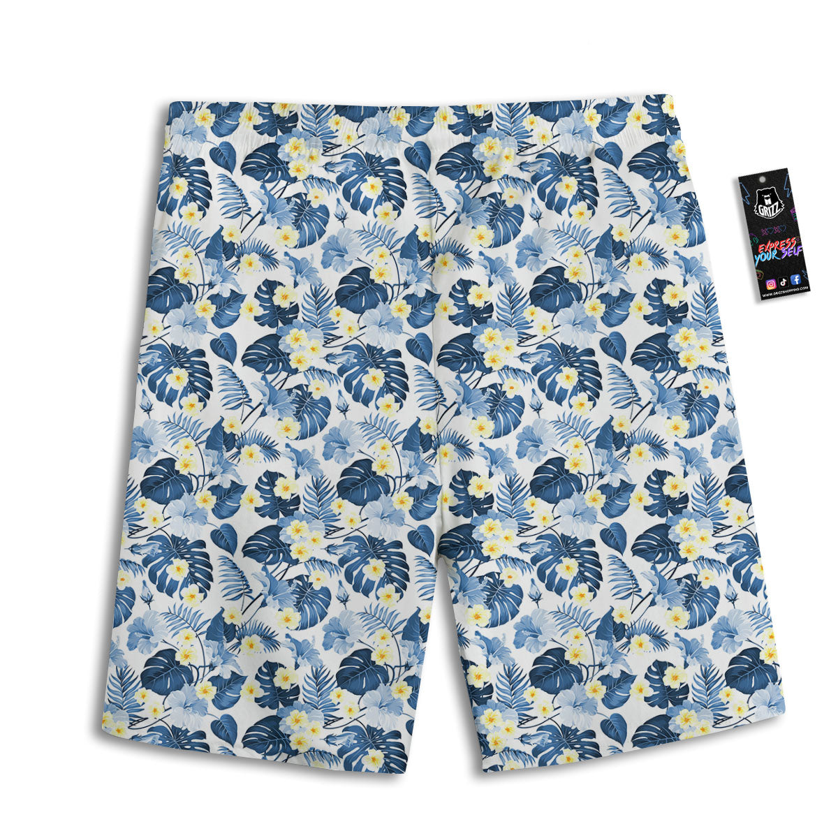 Wildflowers Blue Hawaiian Print Pattern Men's Athletic Shorts