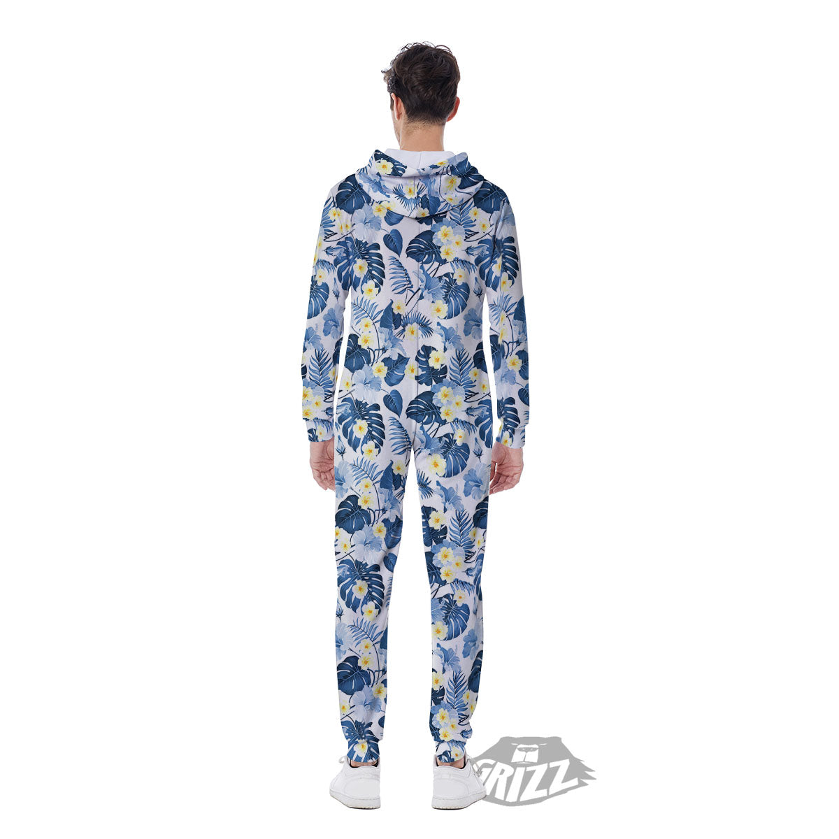Wildflowers Blue Hawaiian Print Pattern Men's Jumpsuit-grizzshop