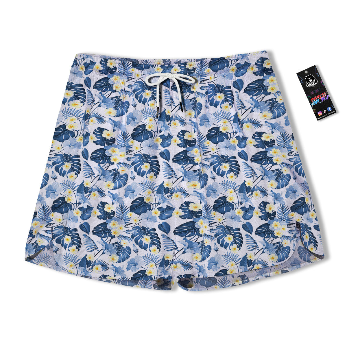 Wildflowers Blue Hawaiian Print Pattern Men's Running Shorts-grizzshop