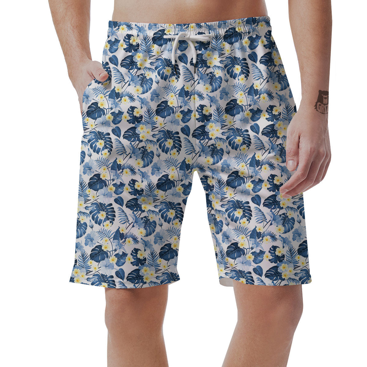 Wildflowers Blue Hawaiian Print Pattern Men's Shorts-grizzshop