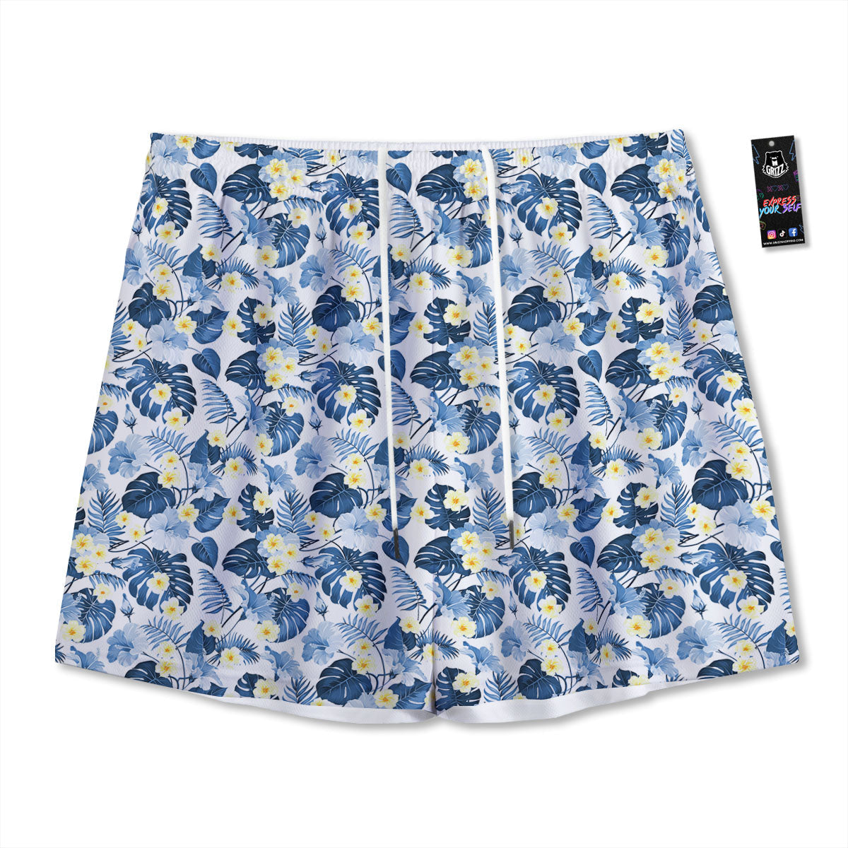 White And Green Check Print Pattern Mesh Shorts