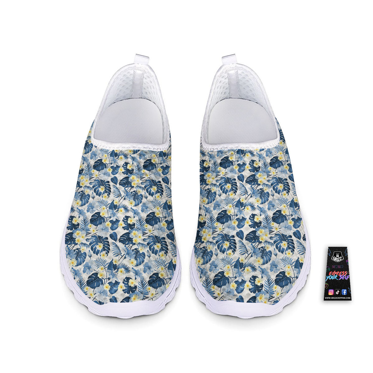 Wildflowers Blue Hawaiian Print Pattern Nurse Shoes-grizzshop