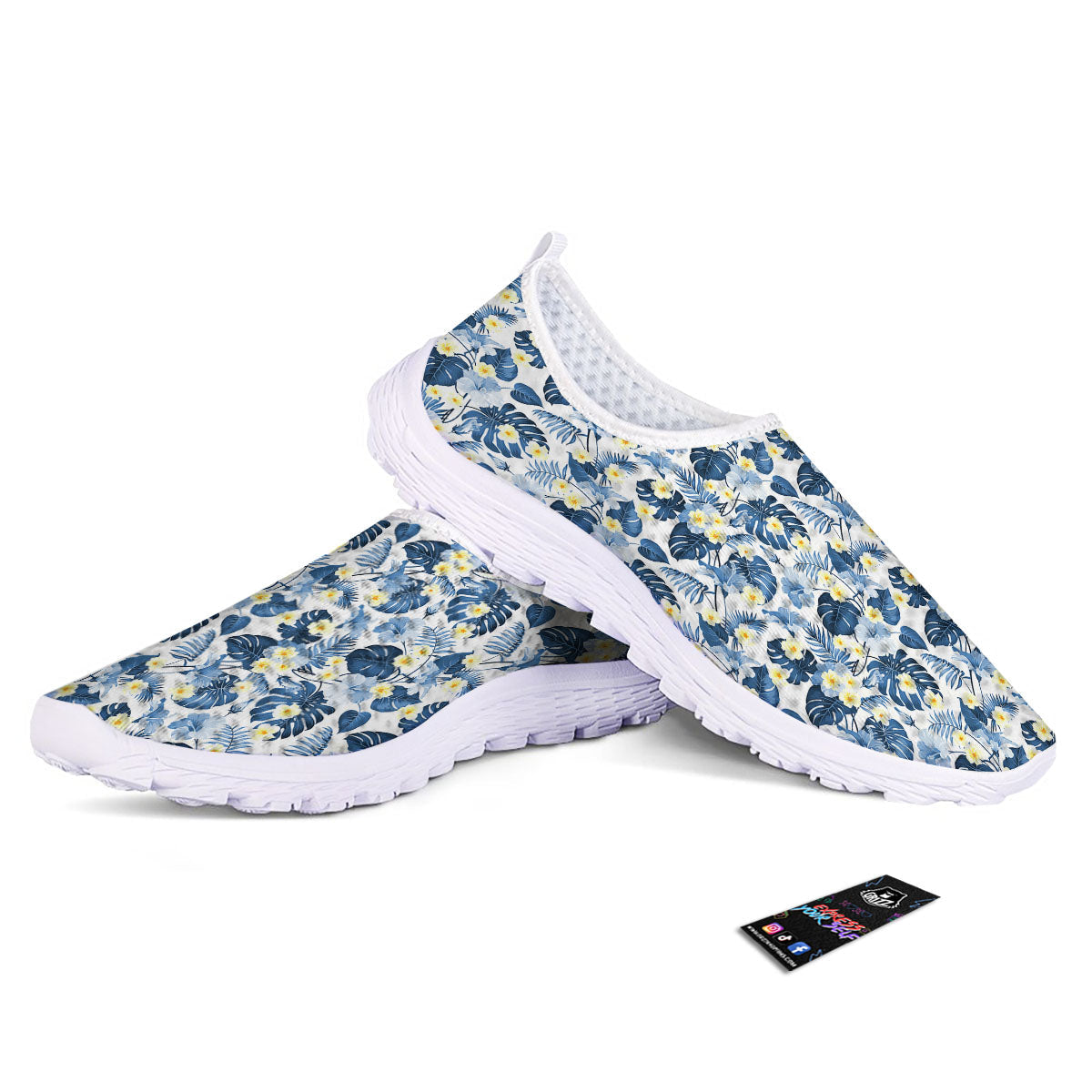 Wildflowers Blue Hawaiian Print Pattern Nurse Shoes-grizzshop