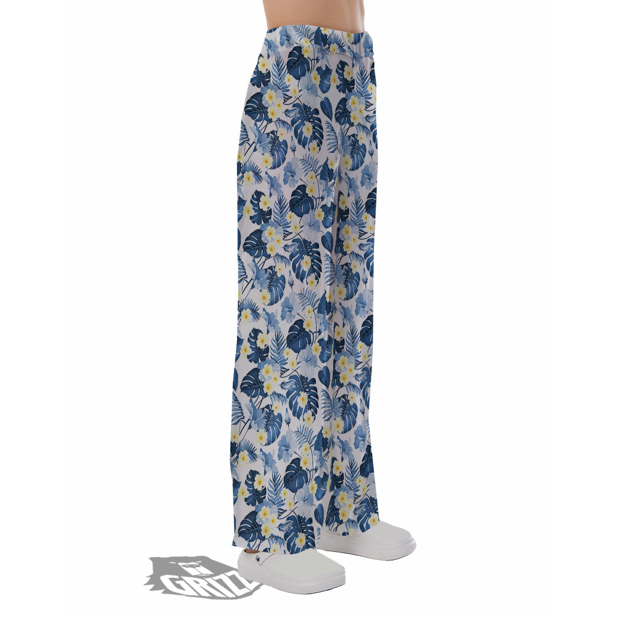 Wildflowers Blue Hawaiian Print Pattern Pajama Pants-grizzshop