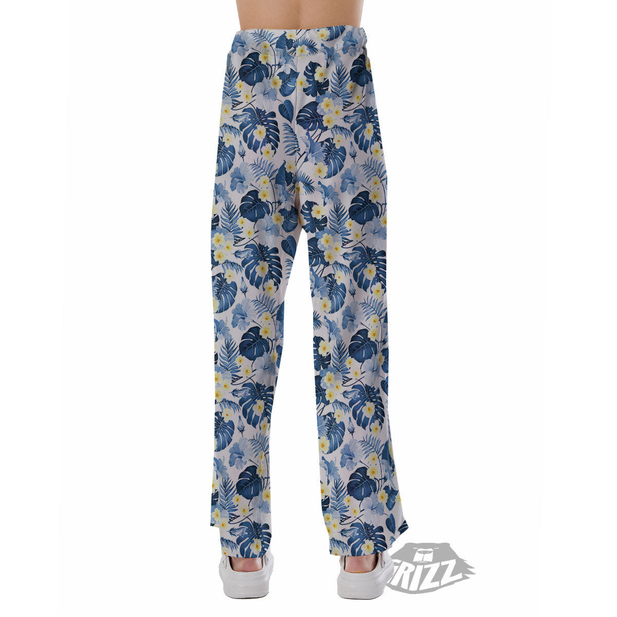 Wildflowers Blue Hawaiian Print Pattern Pajama Pants-grizzshop