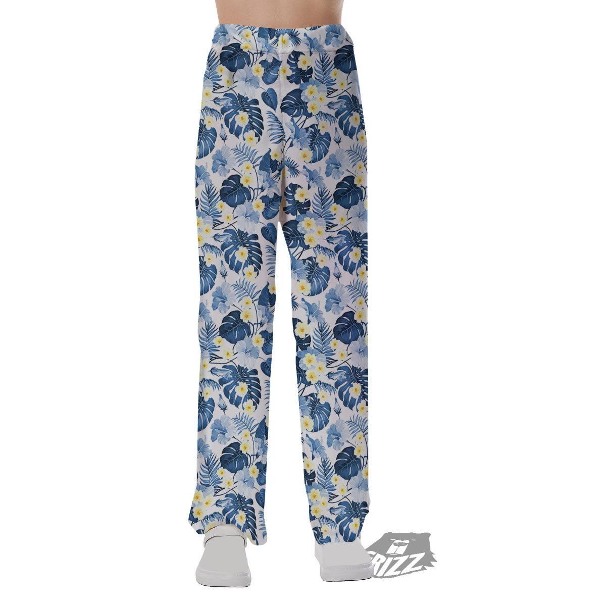 Wildflowers Blue Hawaiian Print Pattern Pajama Pants-grizzshop