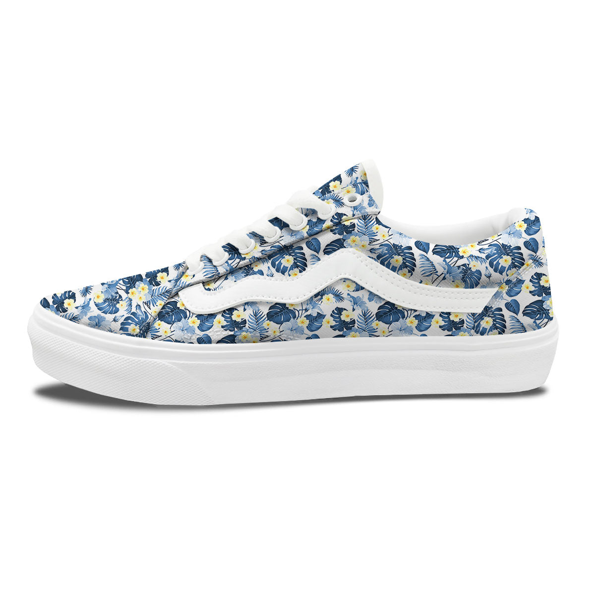 Wildflowers Blue Hawaiian Print Pattern Skate Shoes-grizzshop