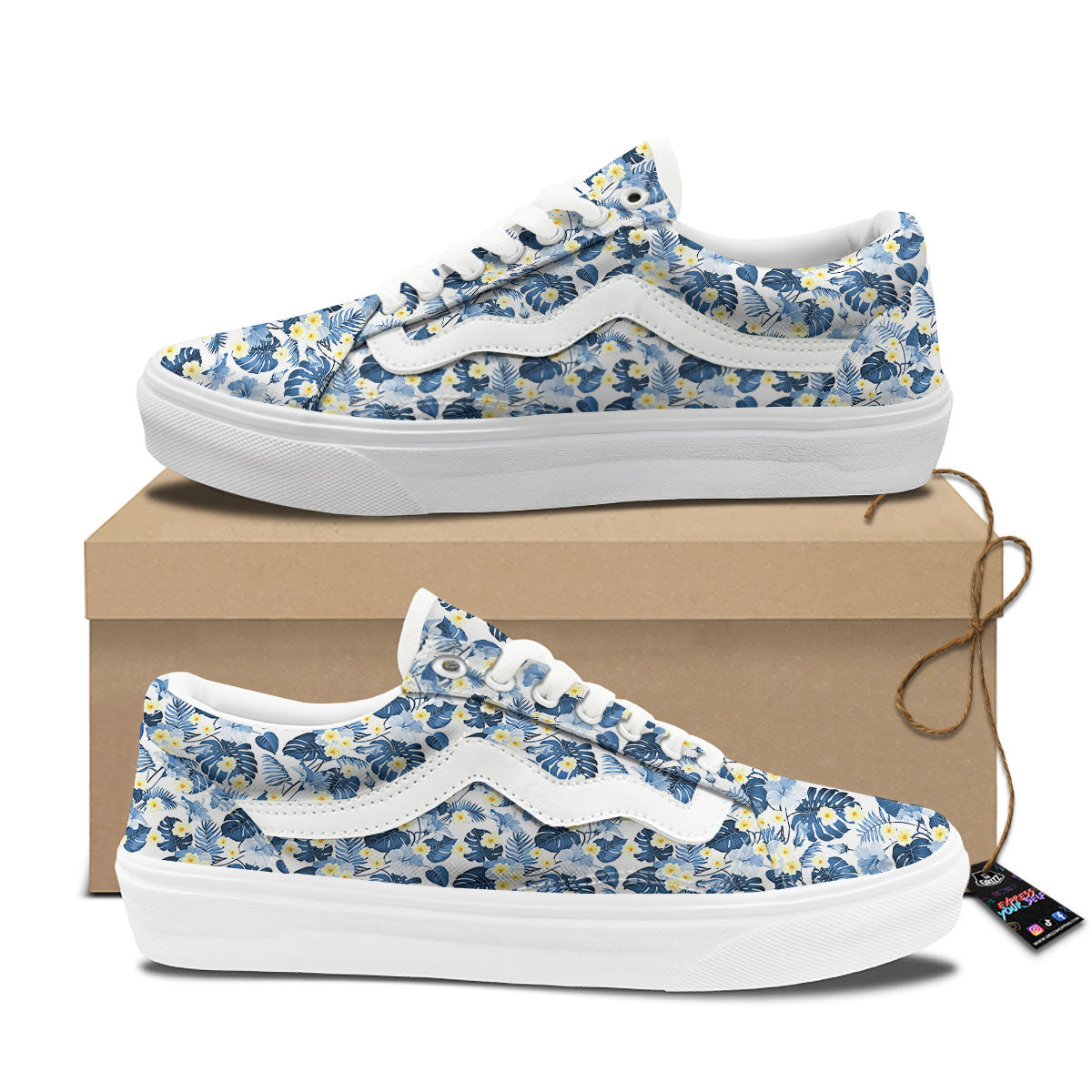 Wildflowers Blue Hawaiian Print Pattern Skate Shoes-grizzshop