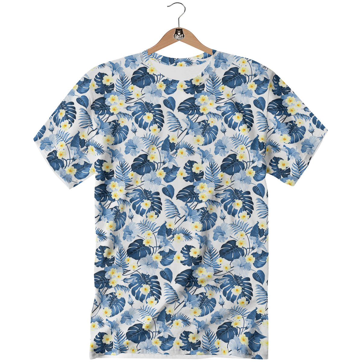 Wildflowers Blue Hawaiian Print Pattern T-Shirt-grizzshop