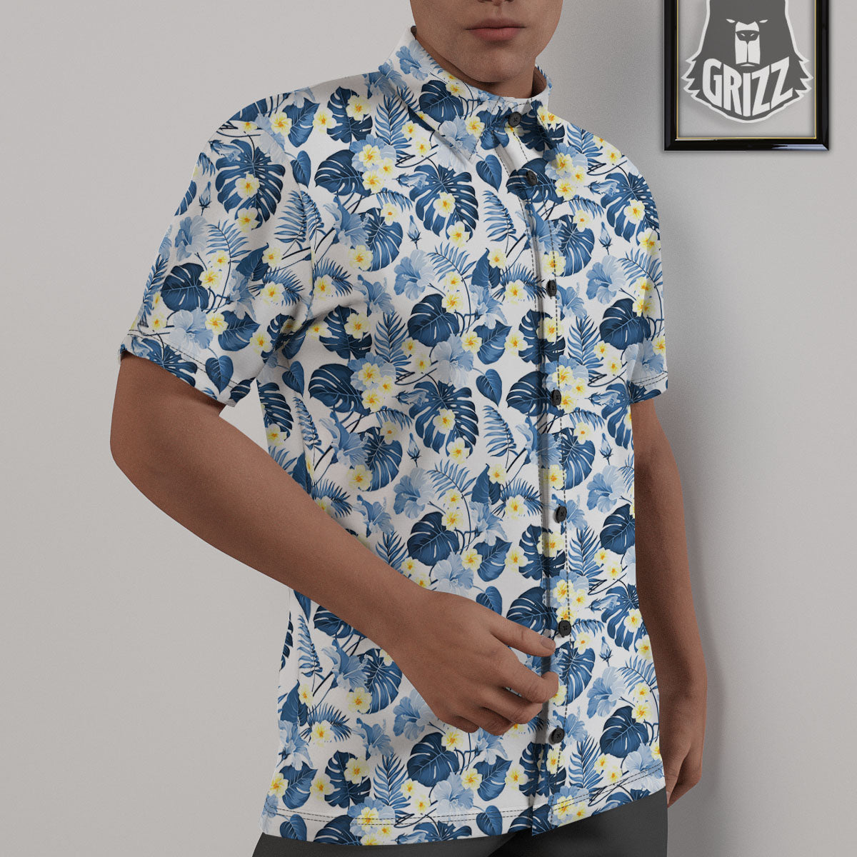 Wildflowers Blue Hawaiian Print Pattern Untucked Shirts-grizzshop