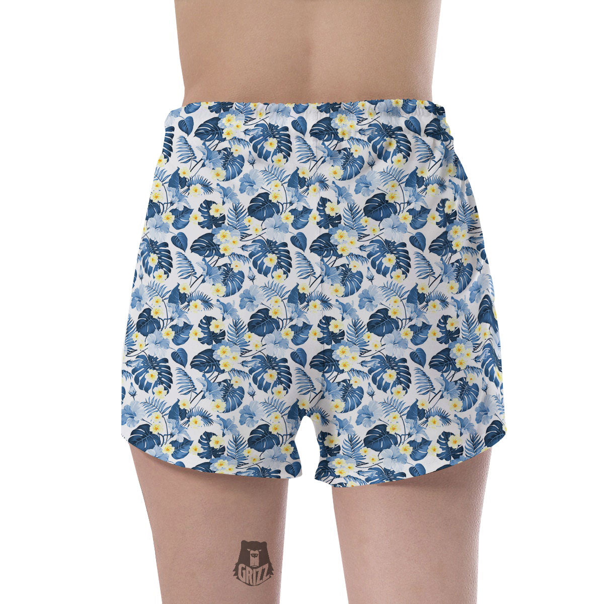 Wildflowers Blue Hawaiian Print Pattern Women's Shorts-grizzshop