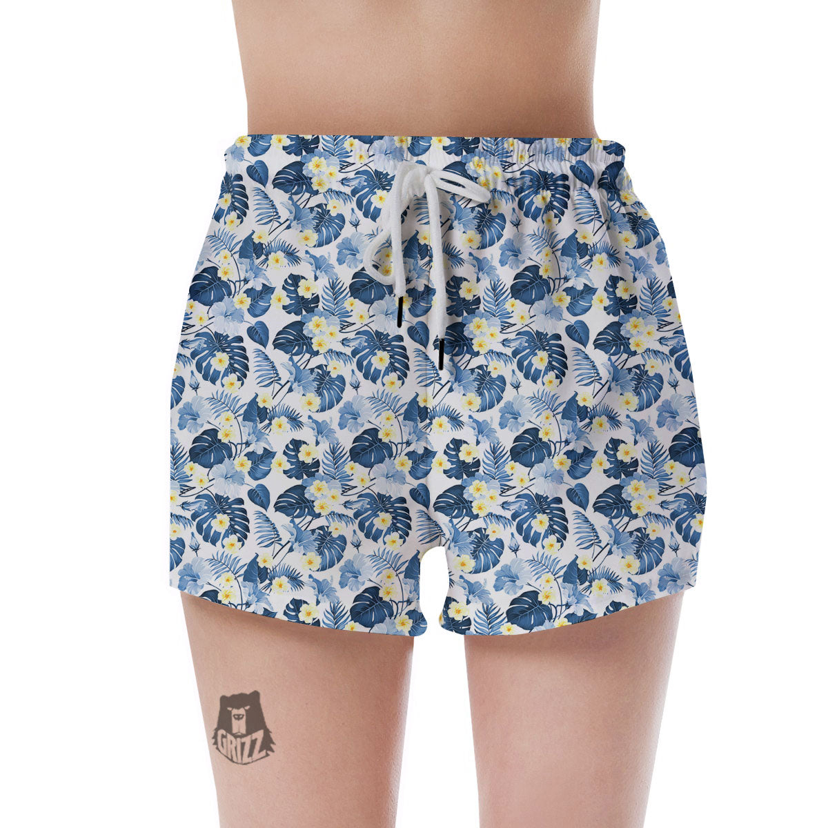 Wildflowers Blue Hawaiian Print Pattern Women's Shorts-grizzshop