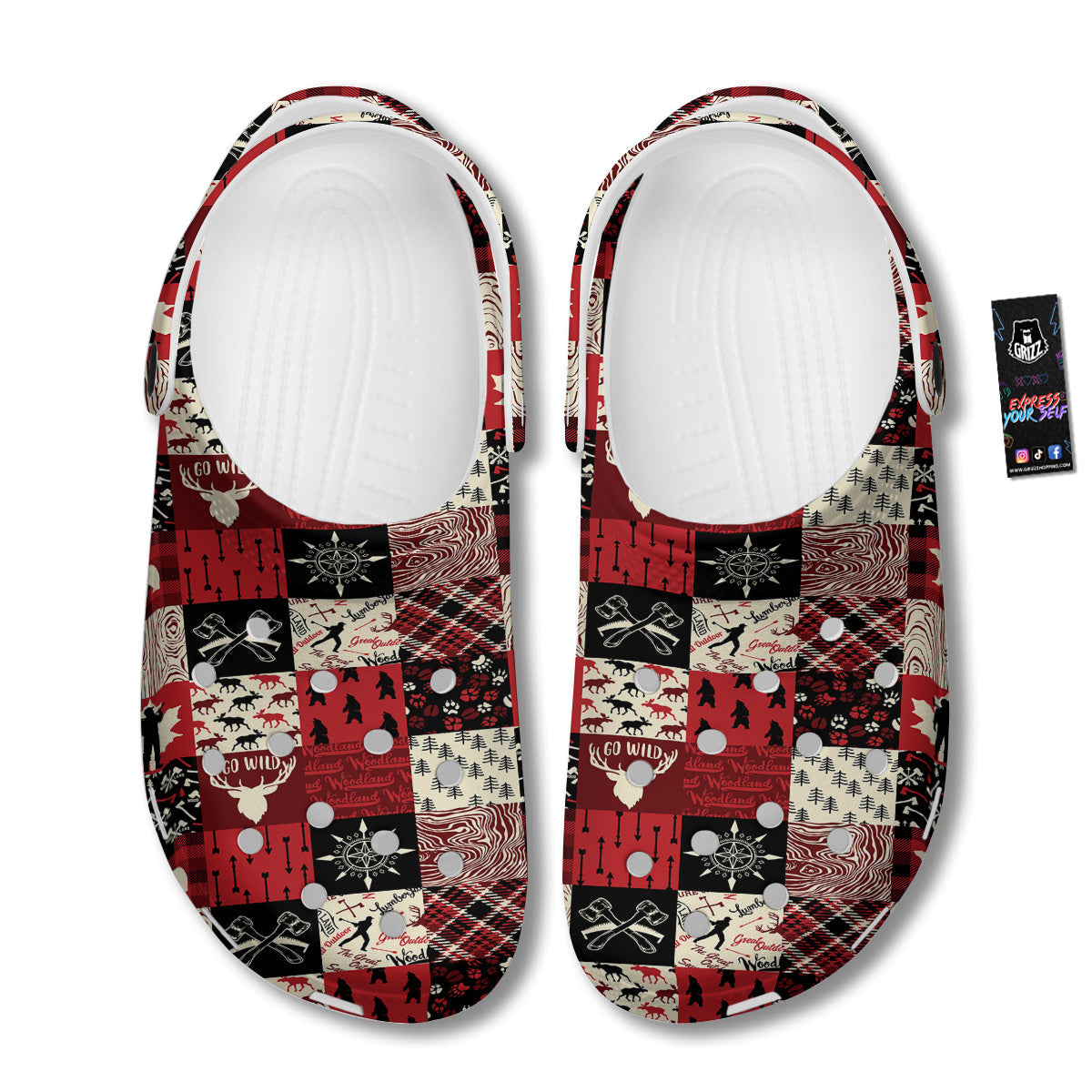 Wildlife Red Plaid Print Pattern Clog-grizzshop