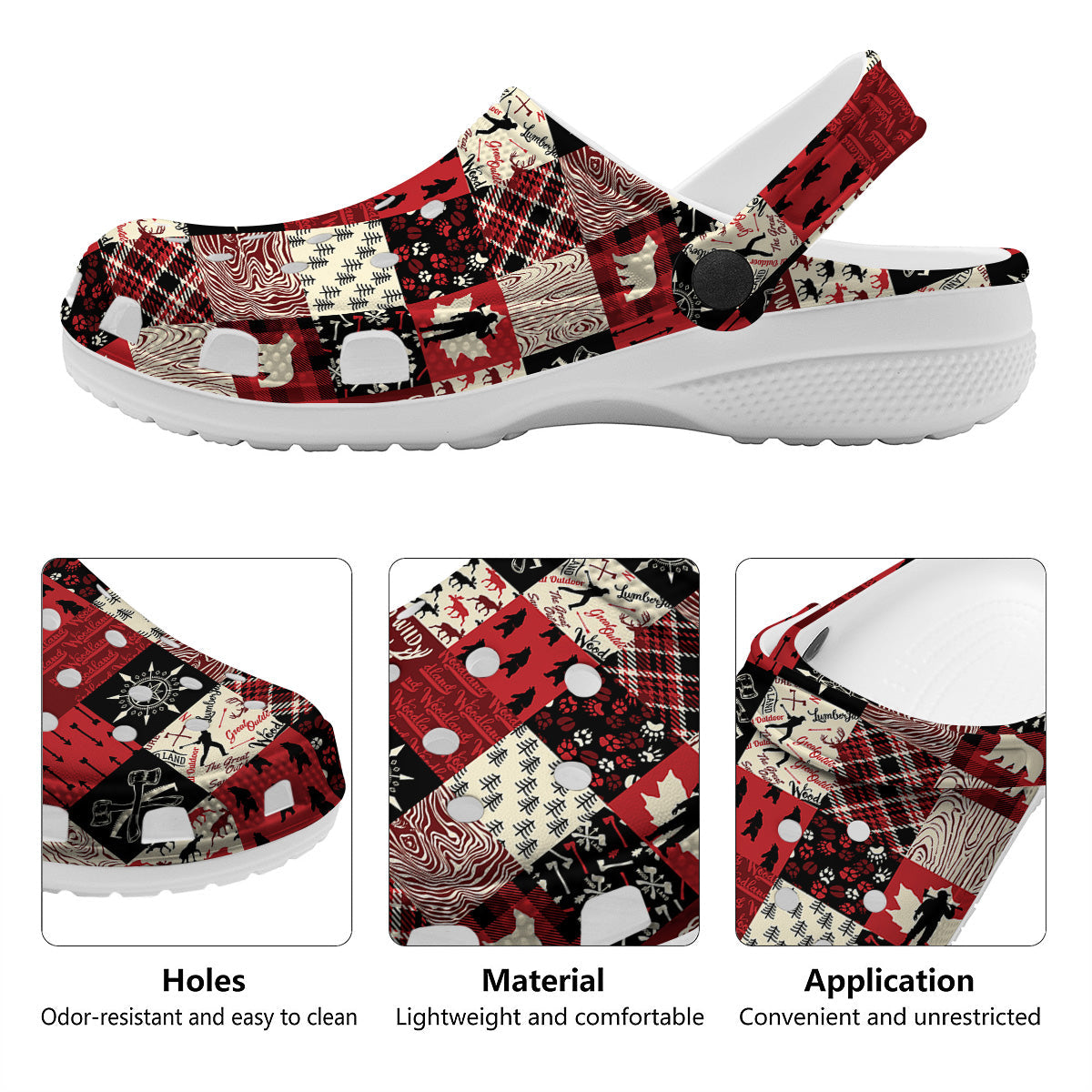 Wildlife Red Plaid Print Pattern Clog-grizzshop