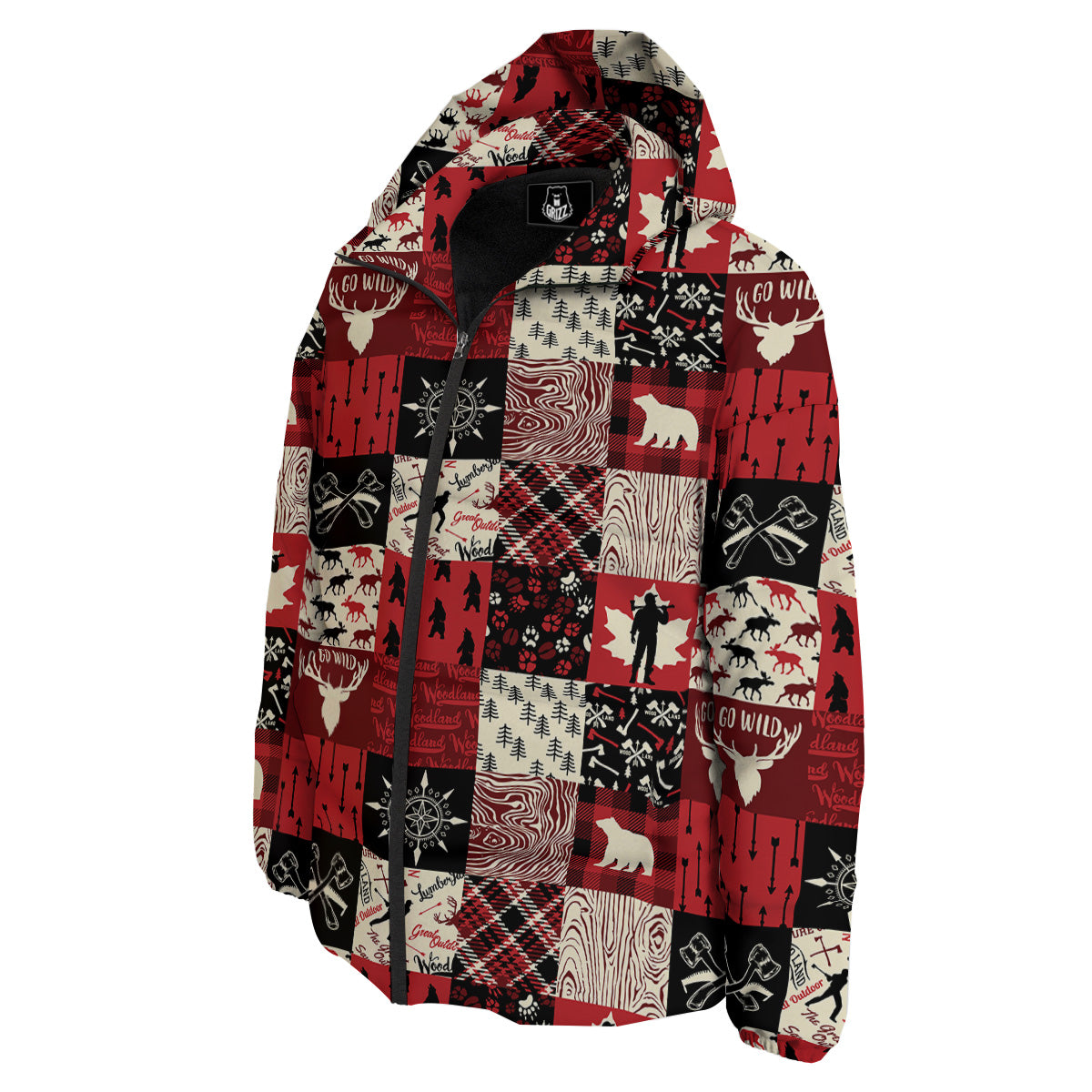 Wildlife Red Plaid Print Pattern Down Jacket-grizzshop