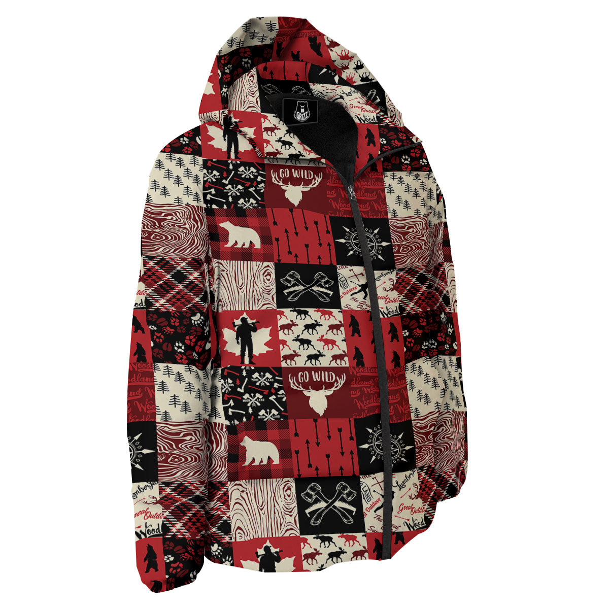 Wildlife Red Plaid Print Pattern Down Jacket-grizzshop
