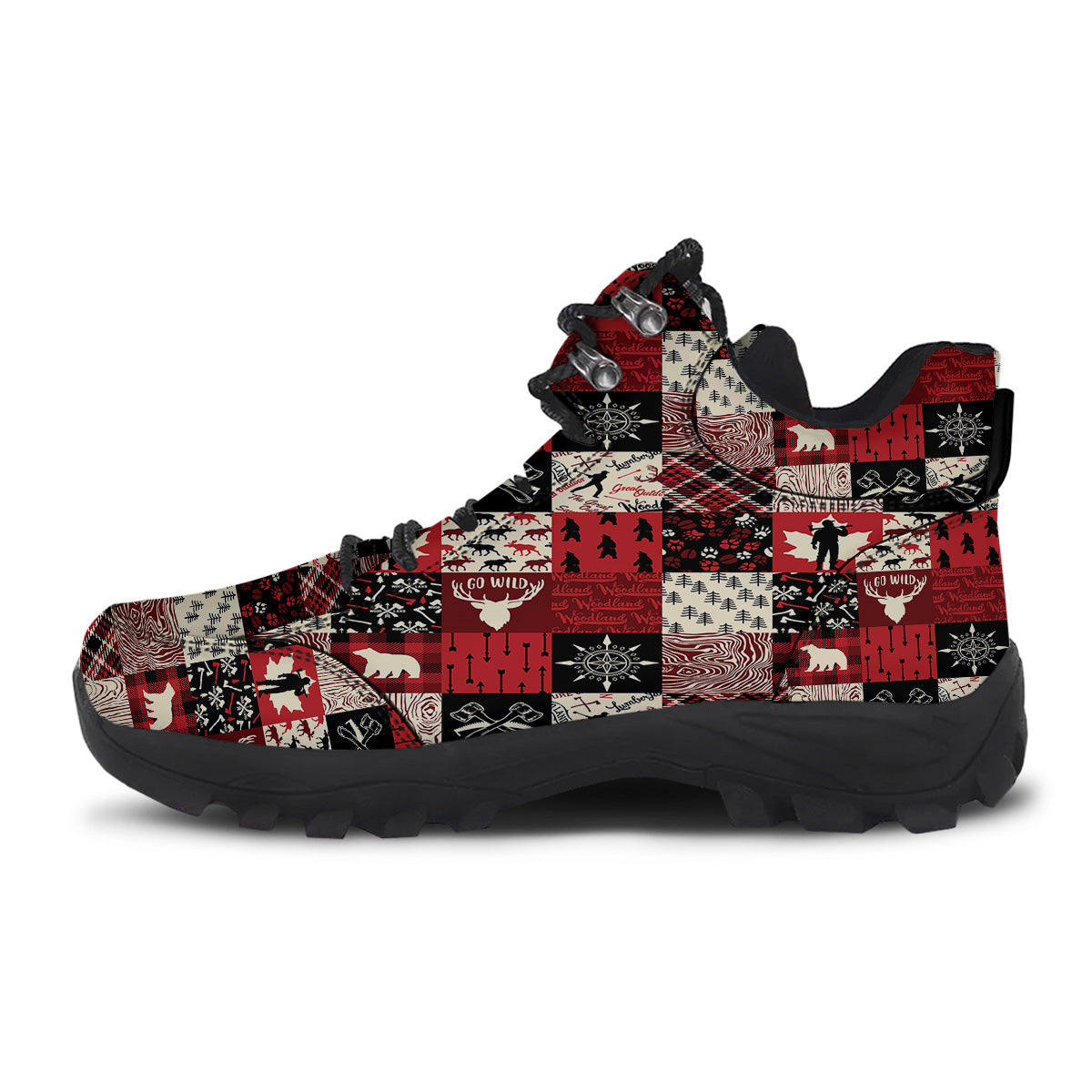 Wildlife Red Plaid Print Pattern Hiking Shoes-grizzshop