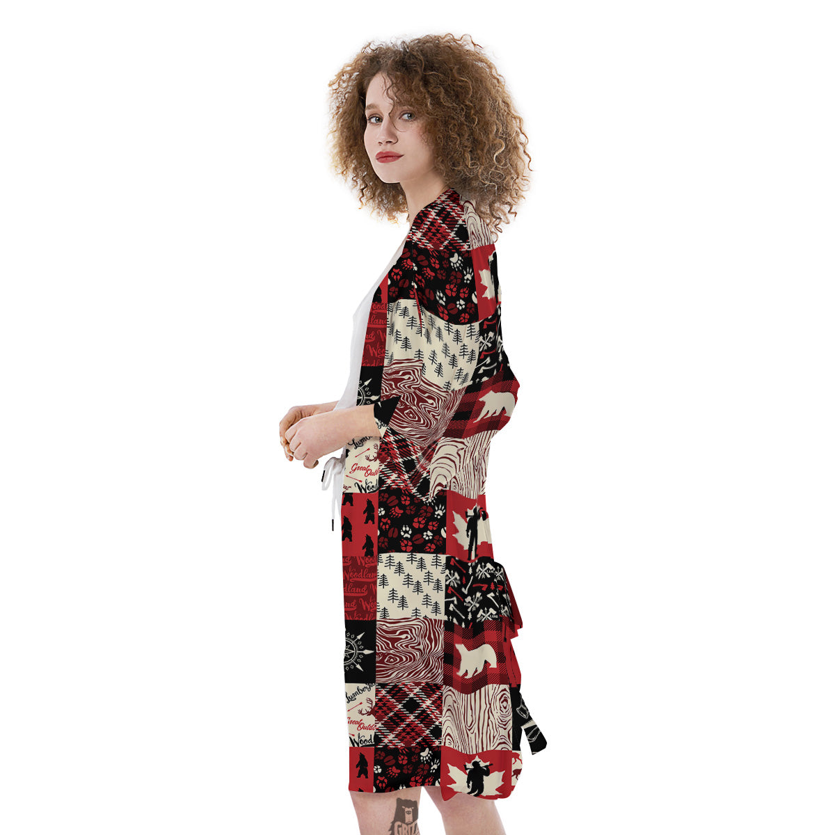 Wildlife Red Plaid Print Pattern Kimono-grizzshop