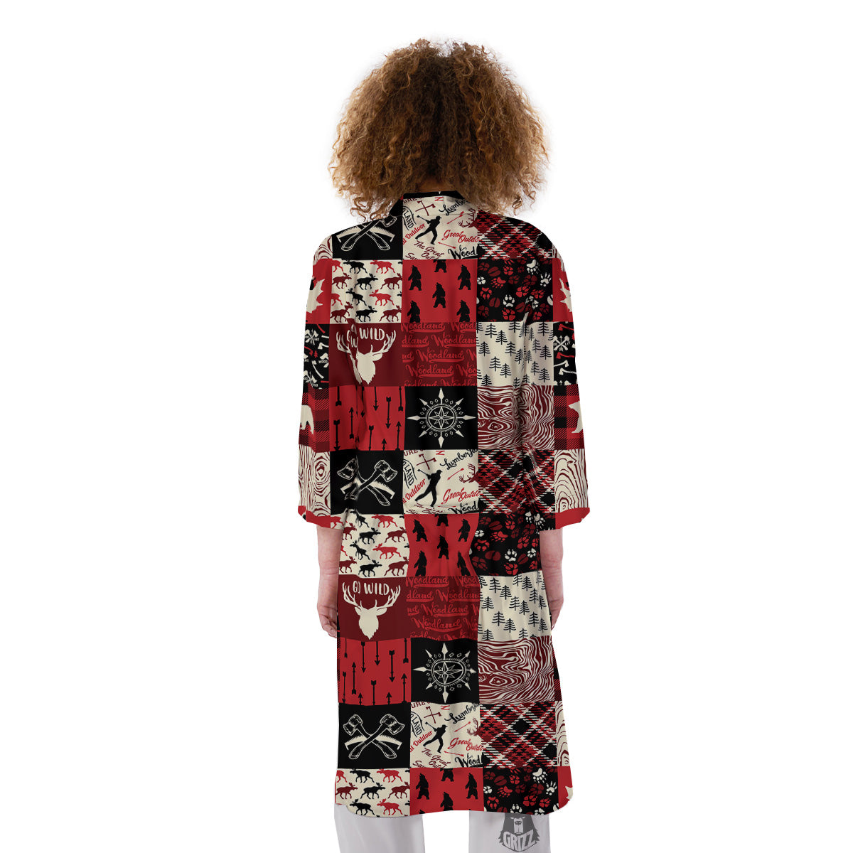 Wildlife Red Plaid Print Pattern Kimono-grizzshop