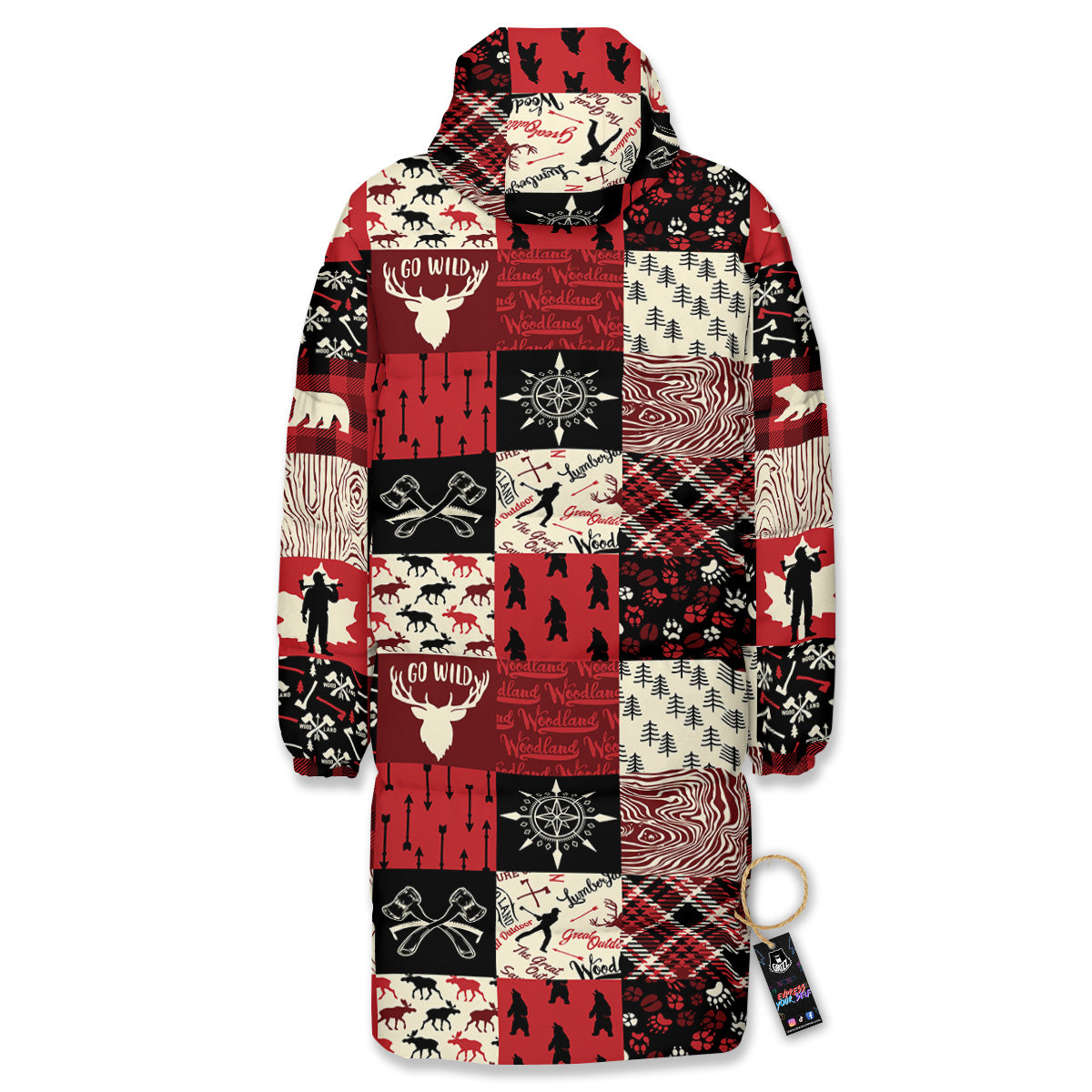 Wildlife Red Plaid Print Pattern Long Down Jacket-grizzshop