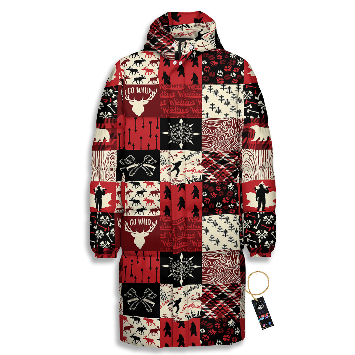 Wildlife Red Plaid Print Pattern Long Down Jacket-grizzshop